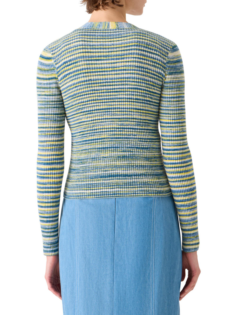 Women's Space-Dye Ribbed Merino Wool Cardigan - Sky Blue Multi 5