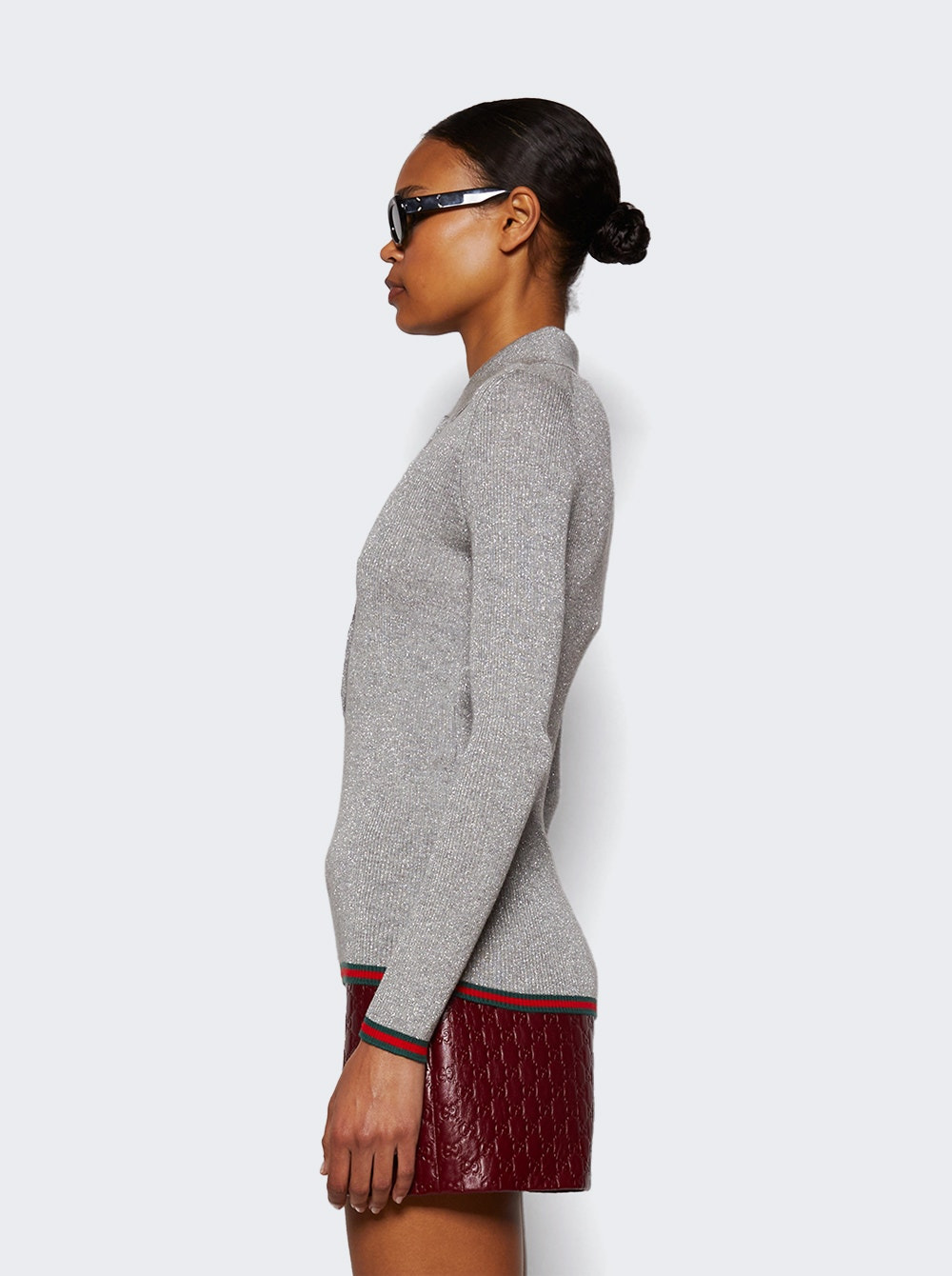 Extra Fine Rib Cashmere Knit Top Shiny Grey - 4