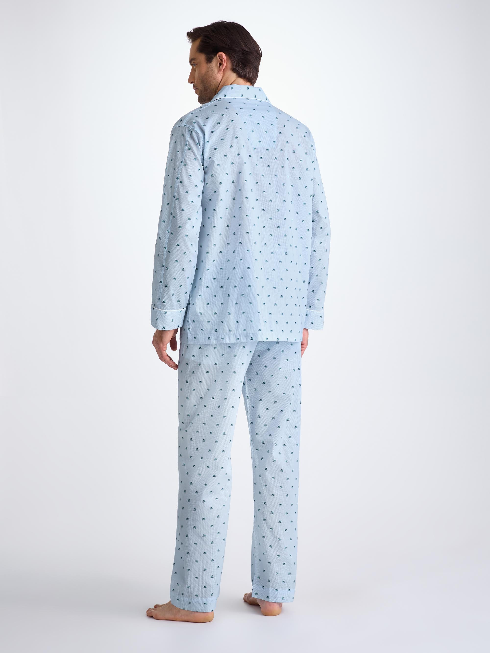Men's Classic Fit Pajamas Cotton Batiste Blue Elephant Print - 4