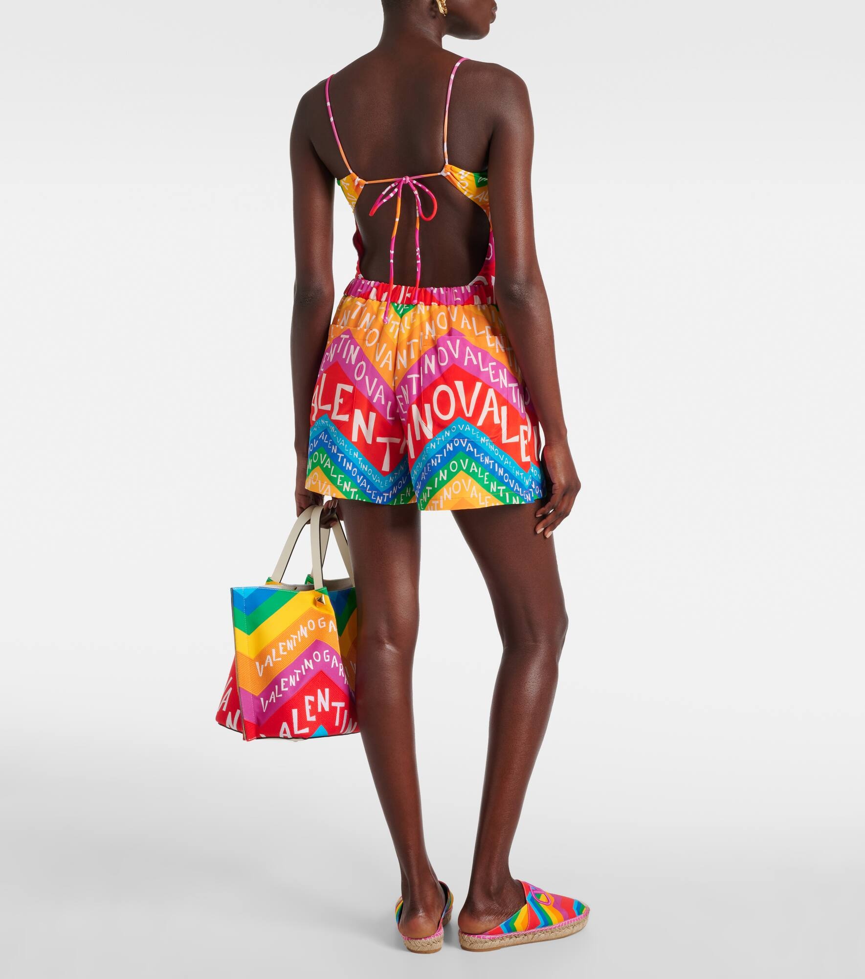 Logo high-rise silk shorts - 3