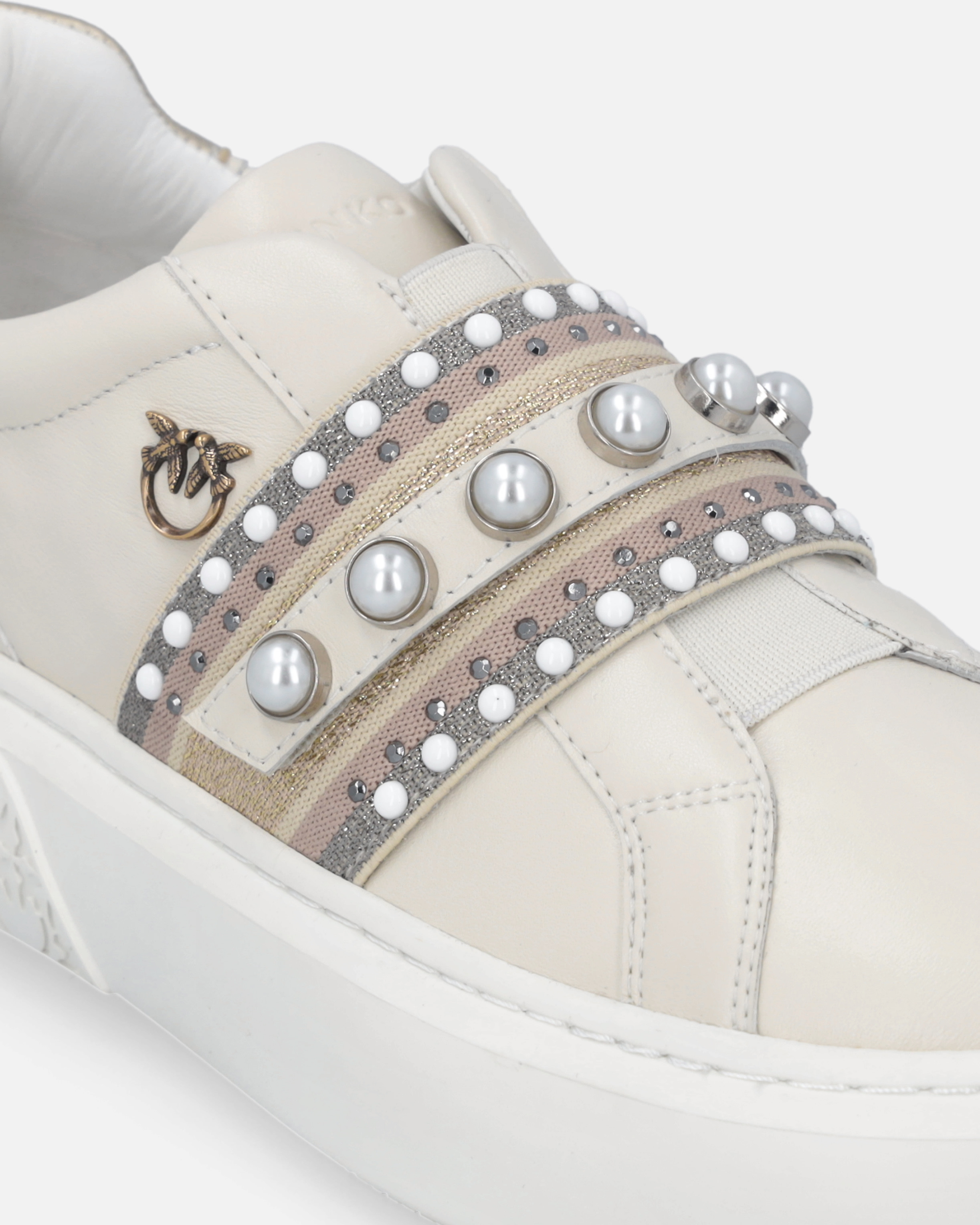 LEATHER SLIP-ON SNEAKERS WITH JEWEL BAND - 4