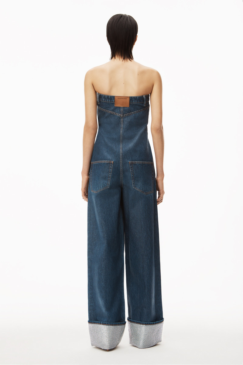 CRYSTAL CUFF JUMPSUIT IN COATED DENIM 4