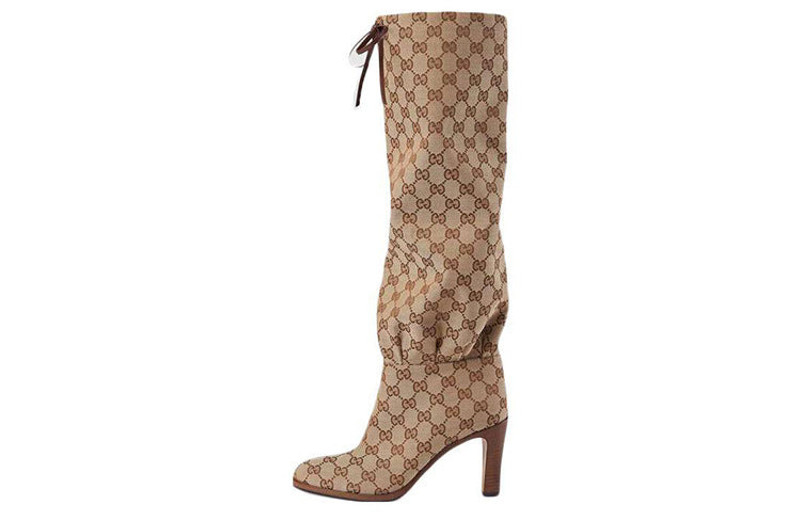 (WMNS) Gucci Lisa GG Canvas Mid-Heel Boots 'Beige Ebony' 551149-KY9V0-9770 5