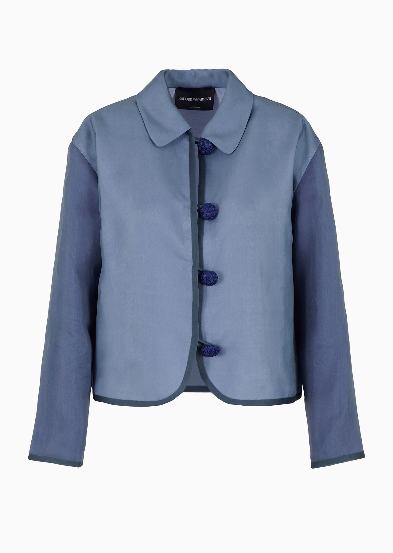Single-breasted jacket in flowing matte fabric with passementerie trim - 1