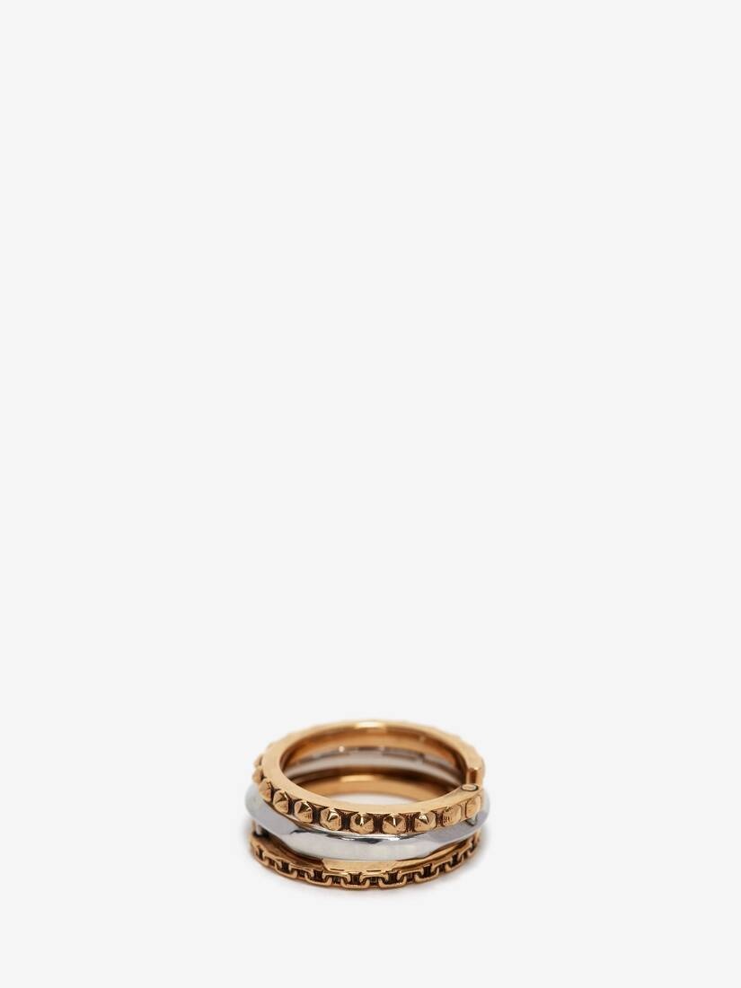Punk Chain And Stud Triple Ring in Antique Silver/antique Gold - 2