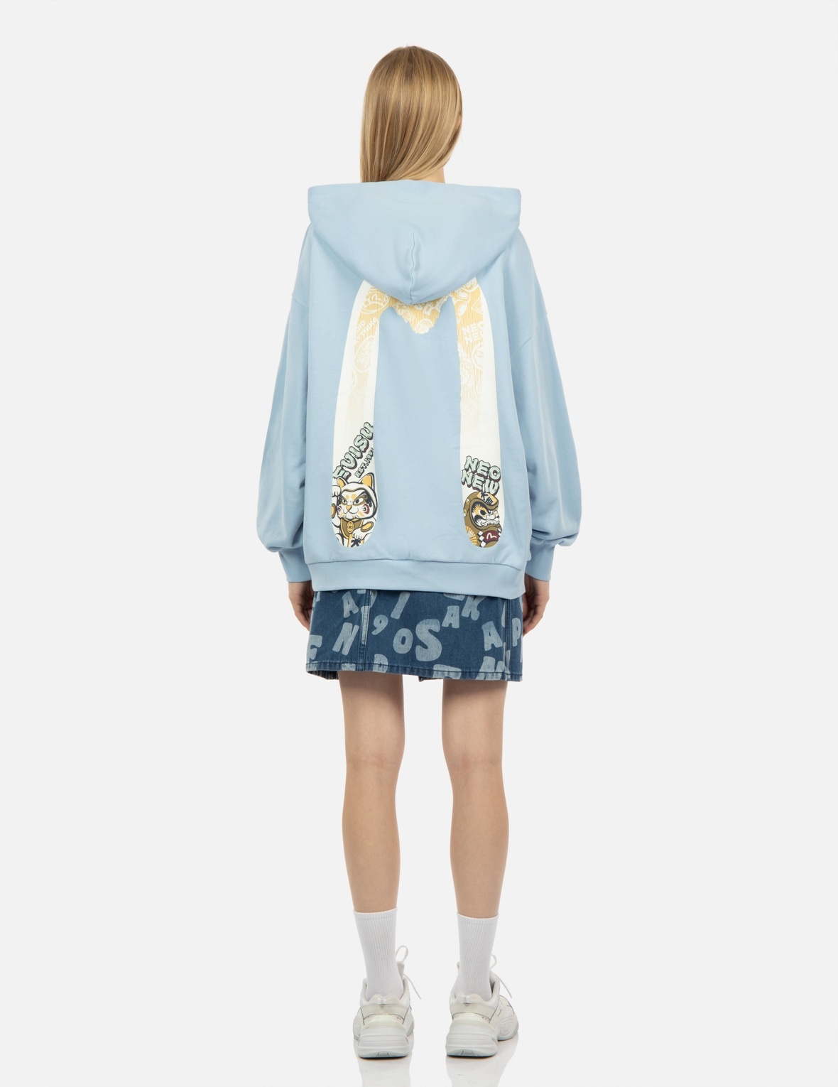 “FORTUNE CAT AND DARUMA” DOUBLE DAICOCK PRINT HOODED SWEATSHIRT - 5
