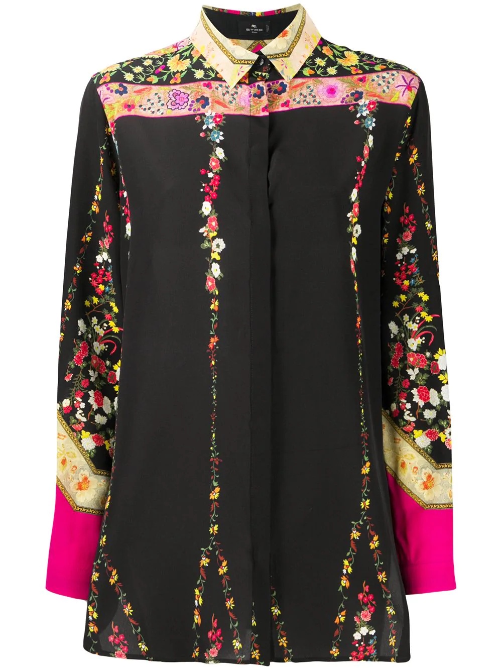 floral-print silk shirt - 1