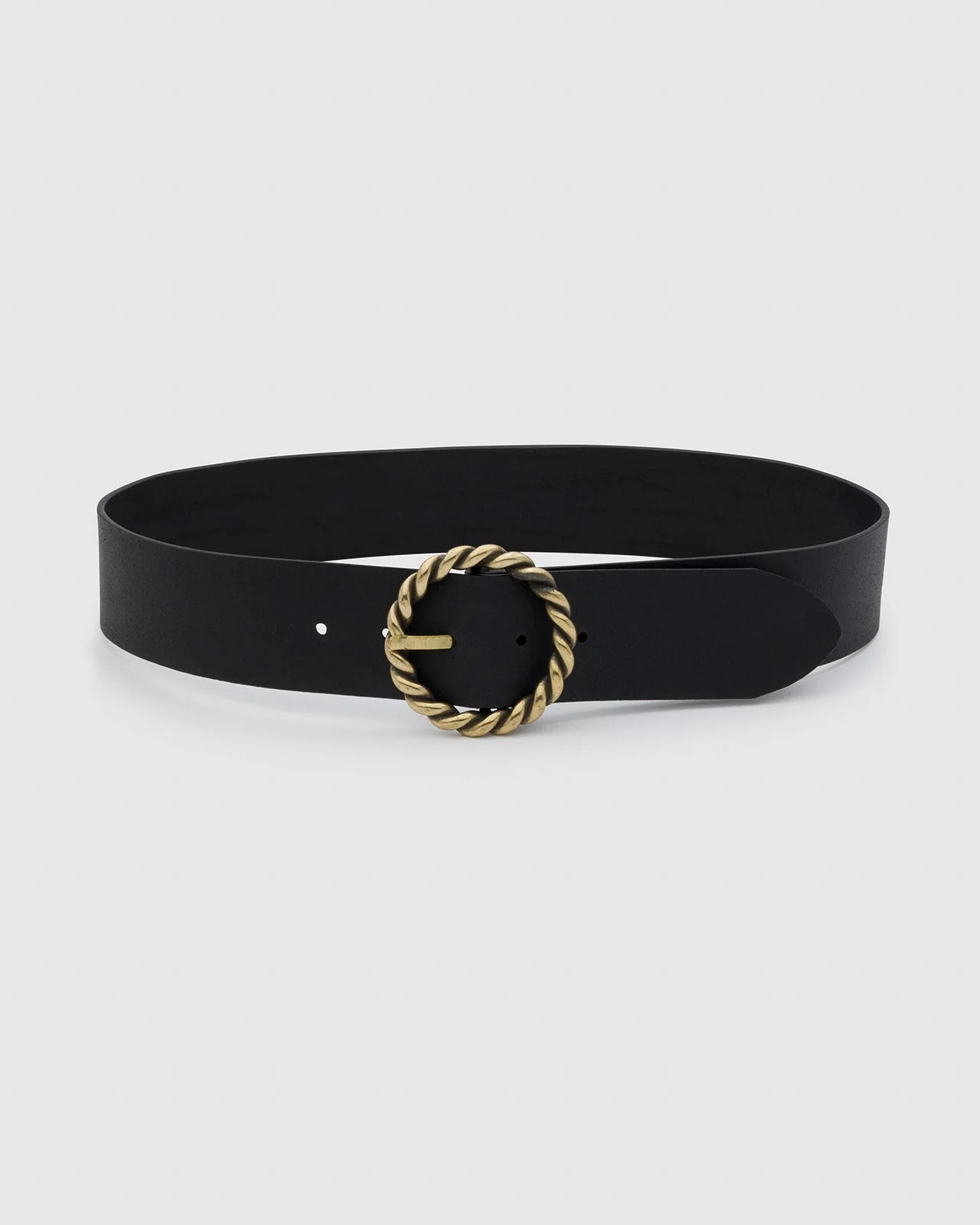 Wide Leather Belt with Metal Rope Twist Buckle - 1