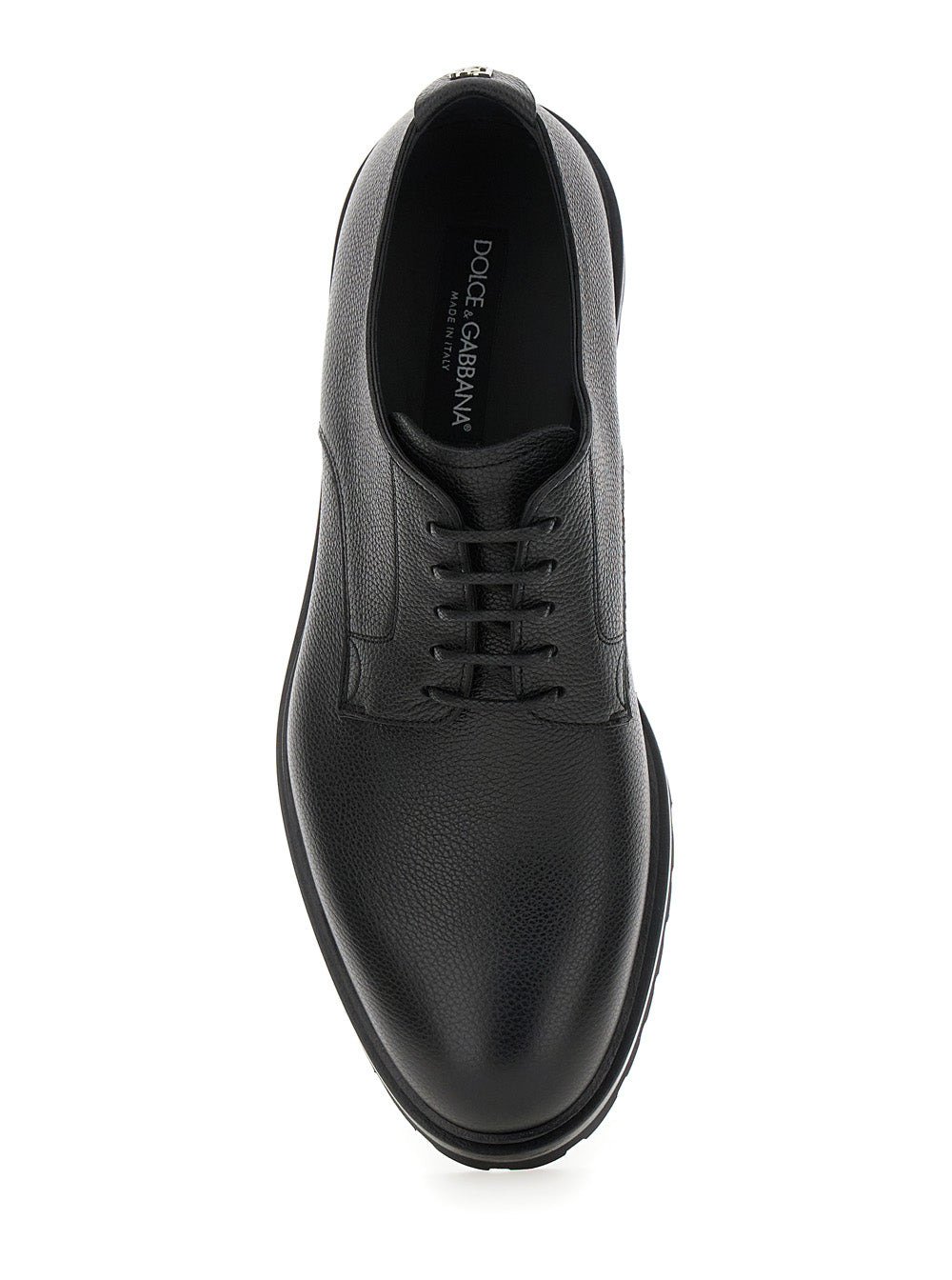 Dolce & Gabbana Men 'Altavilla' Black Derby Lace-Up Shoes With Metal Dg Logo On Heel In Brushed Leat - 4