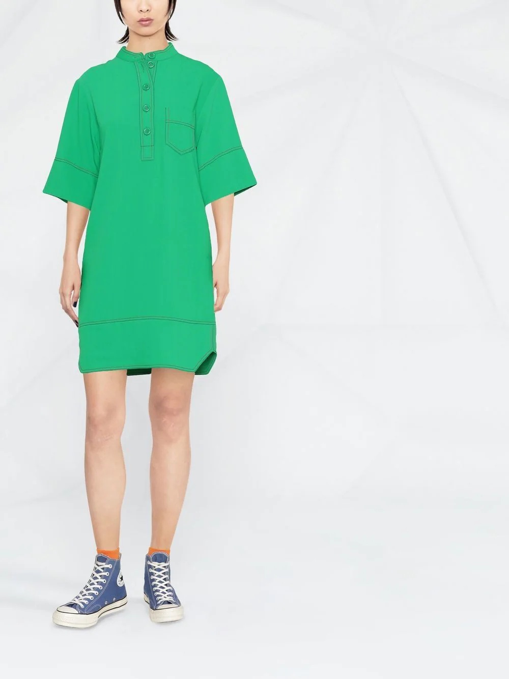 contrast-stitch short-sleeve shift dress - 2