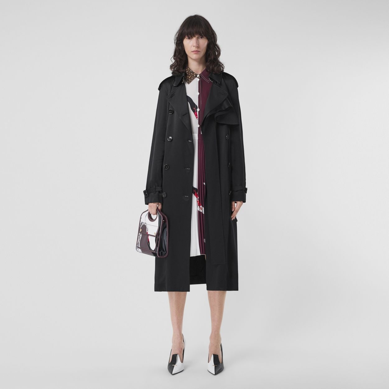 Exaggerated Gun Flap Silk-lined Trench Coat - 5