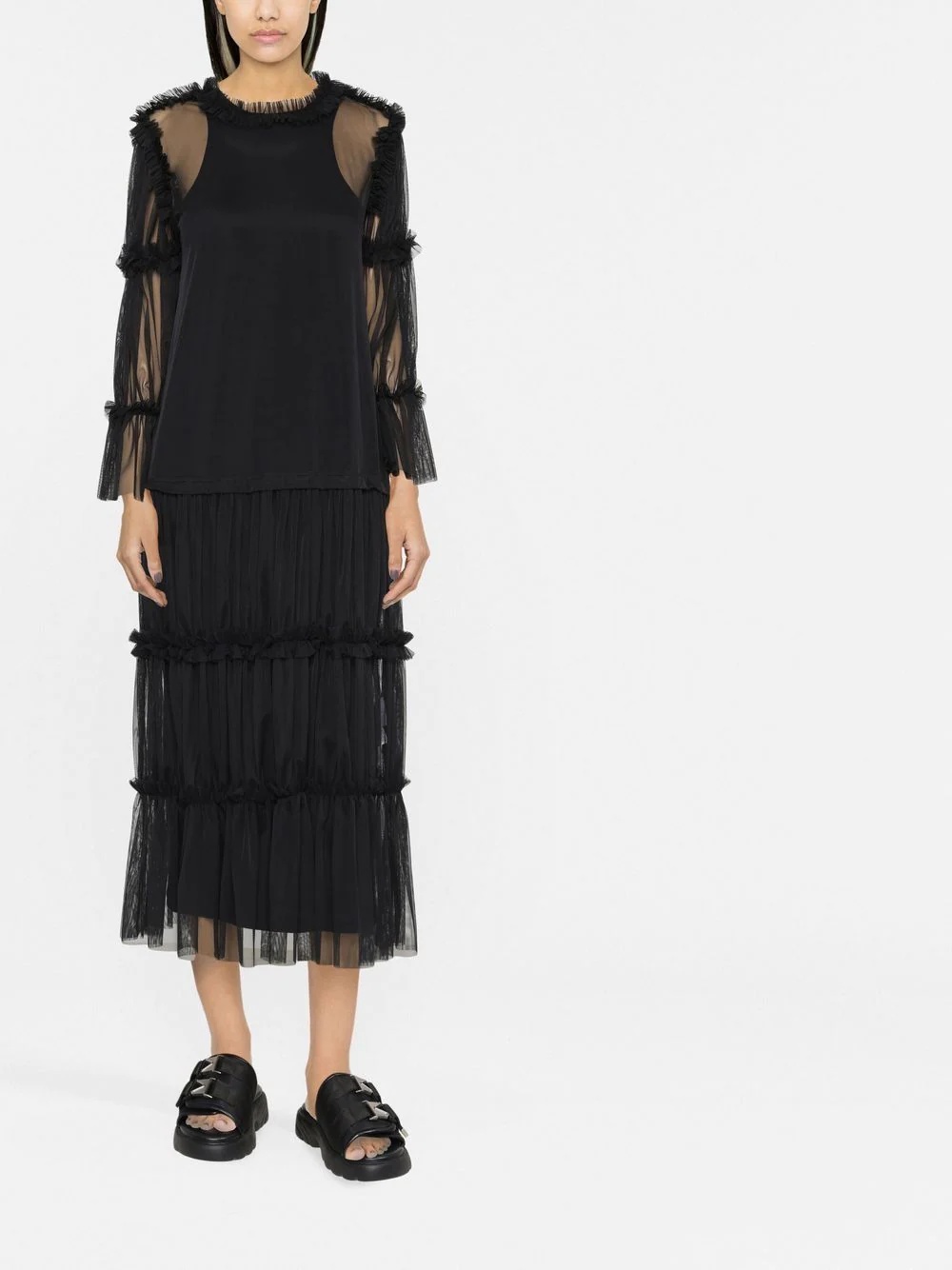sheer long-length ruffle-trim blouse - 2
