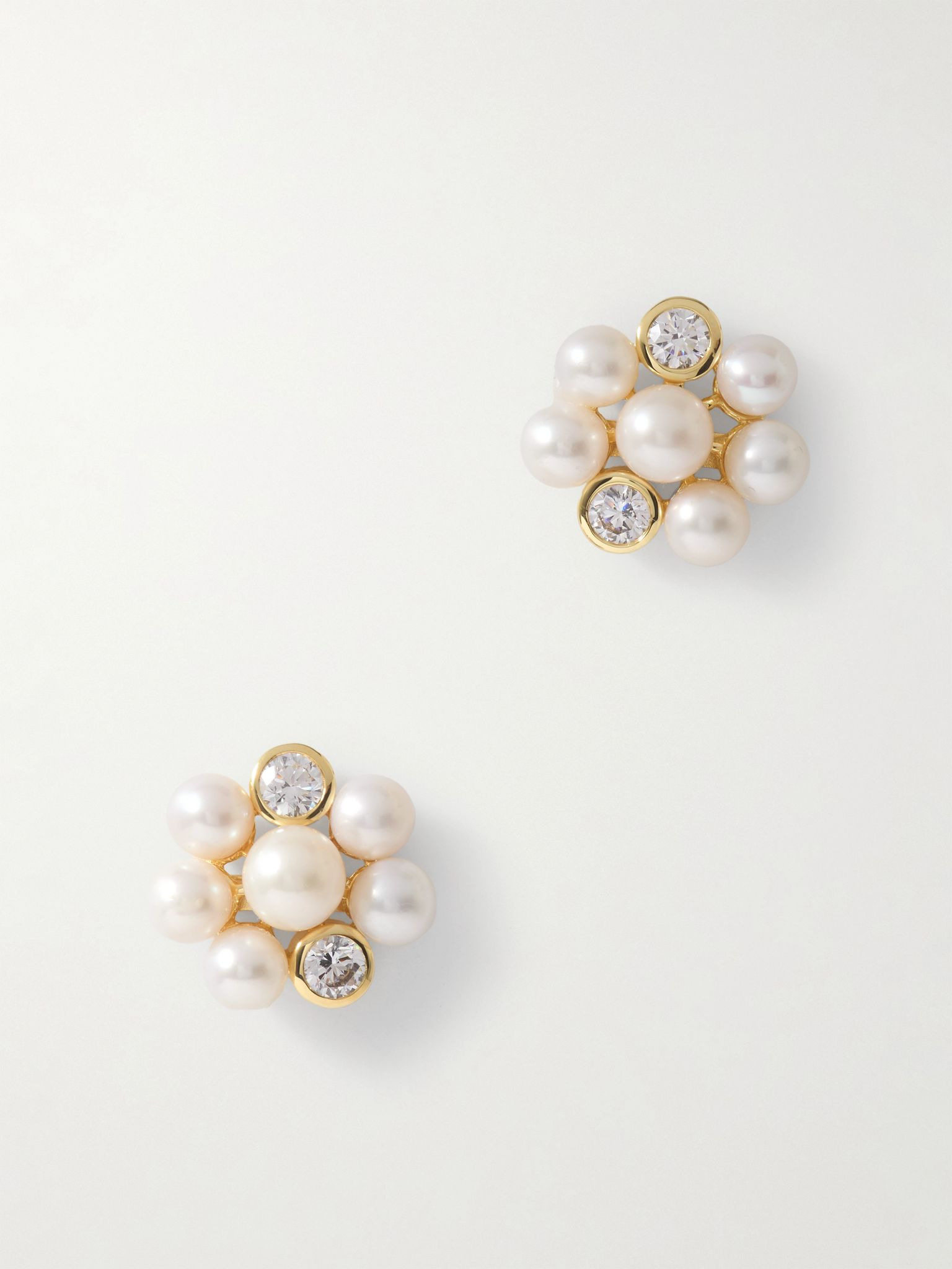 Lightdrops recycled gold-vermeil, pearl and cubic zirconia earrings White - 1