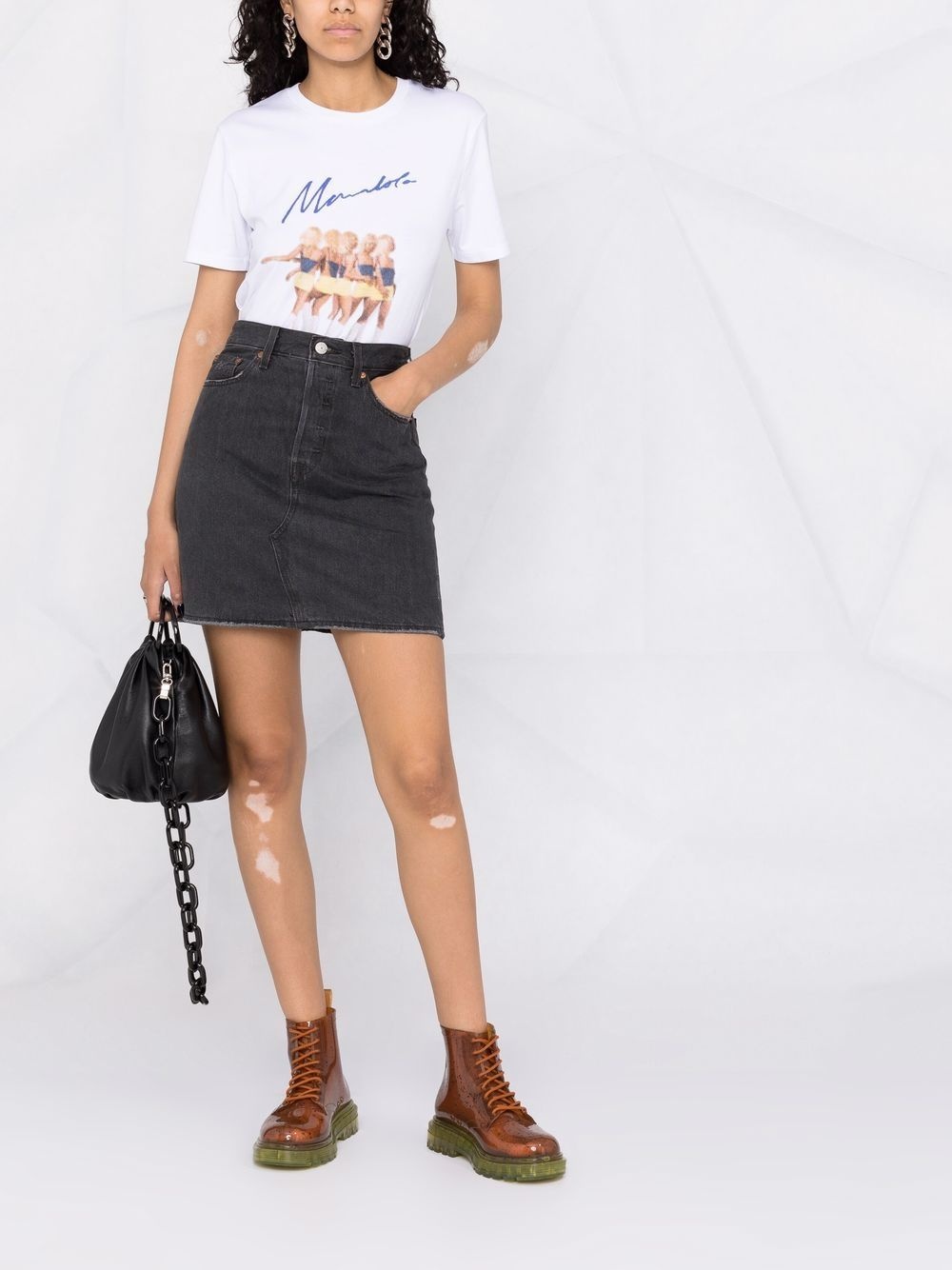 high-waisted A-Line denim skirt - 2