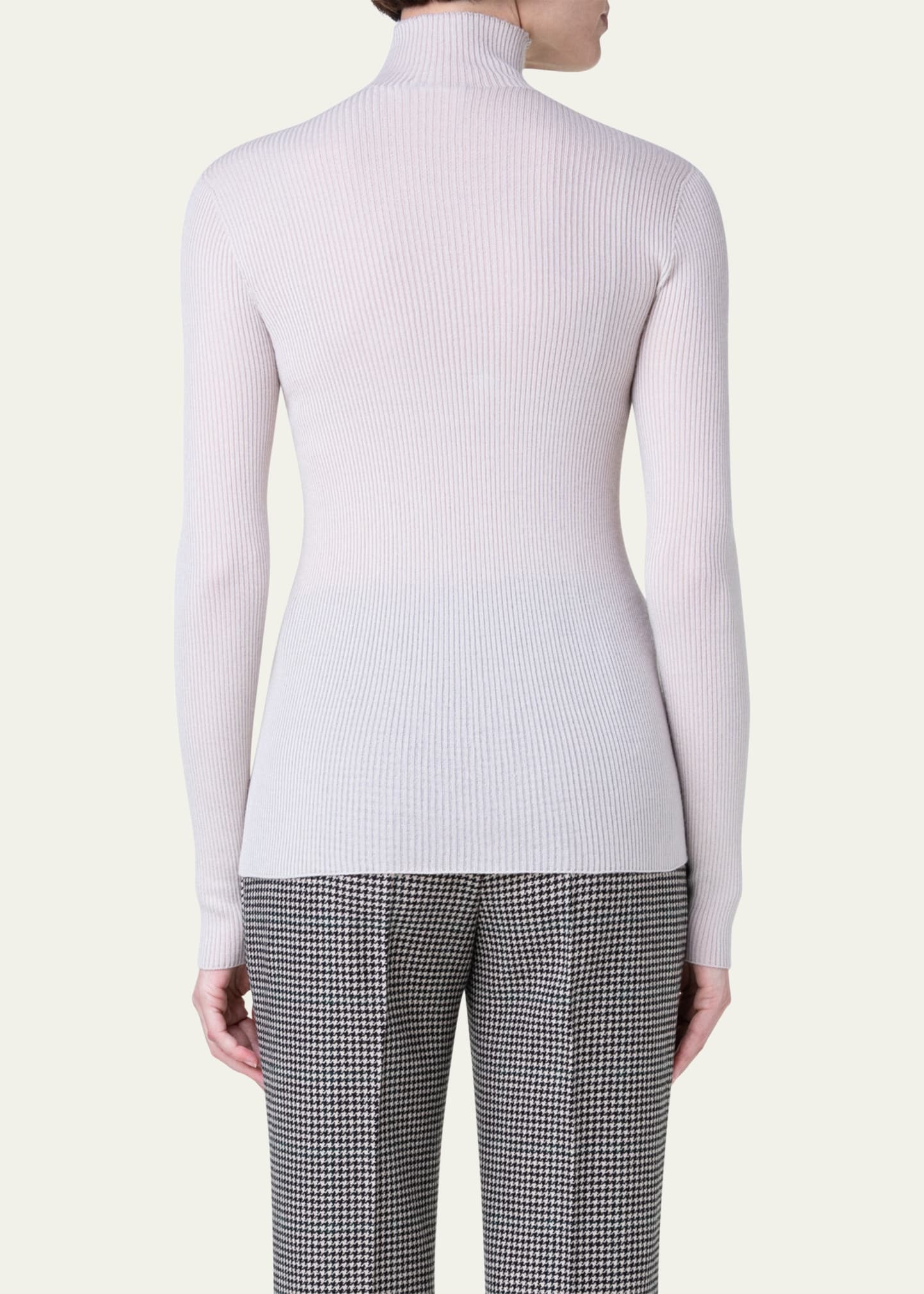 Cashmere-Silk Fine Ribbed Knit Pullover - 3