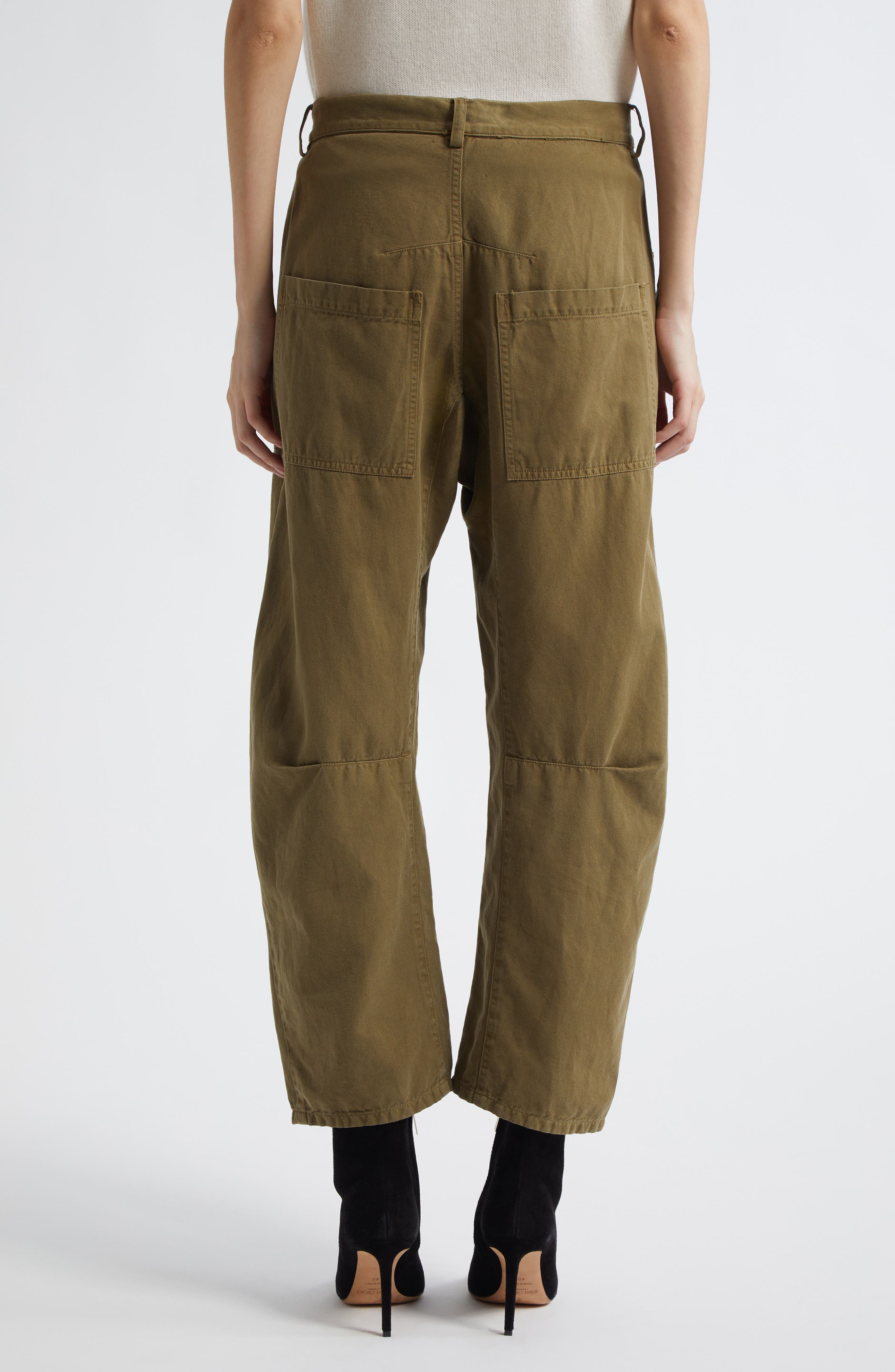 Nili Lotan Shon Barrel Leg Cotton Twill Pants in Olive Green at Nordstrom - 3