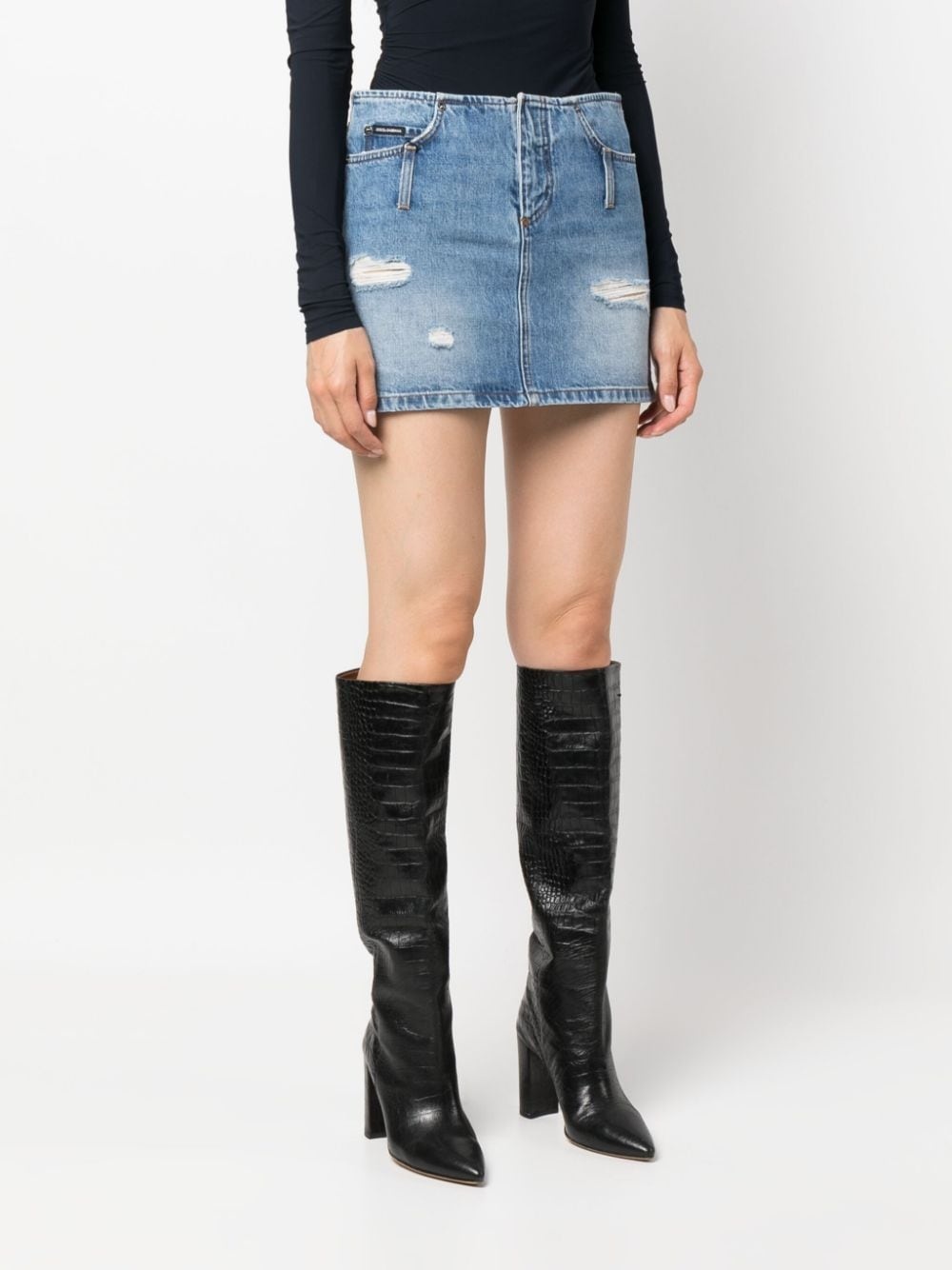 distressed-effect denim miniskirt - 3
