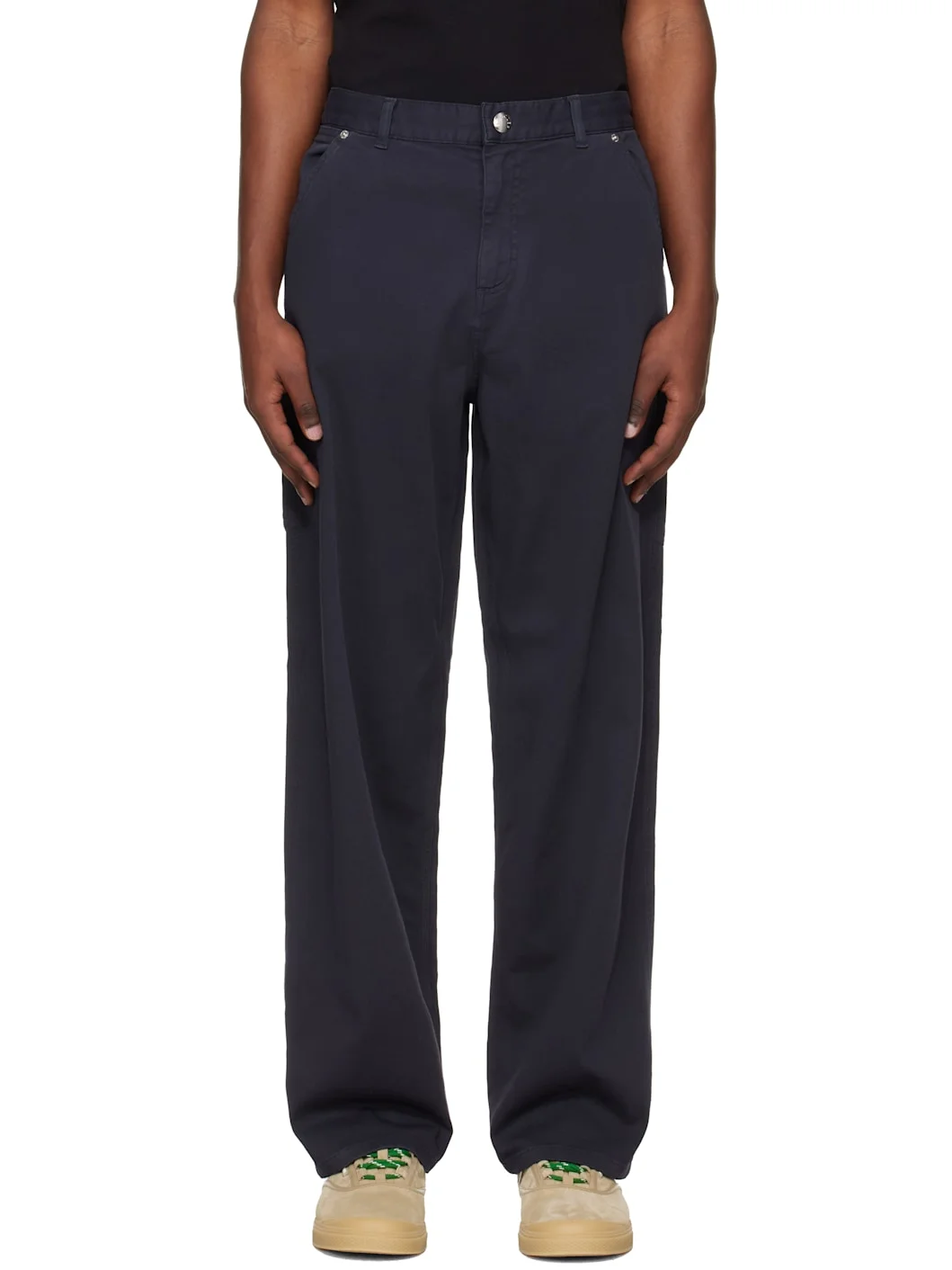 Navy Cotton Blend Gabardine Cargo Pants - 1