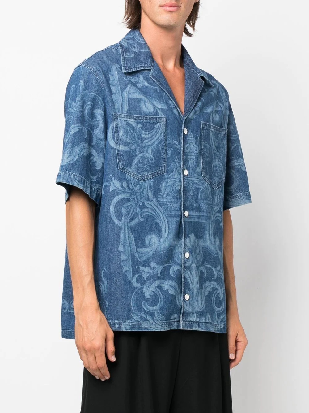 Barocco print denim shirt - 3