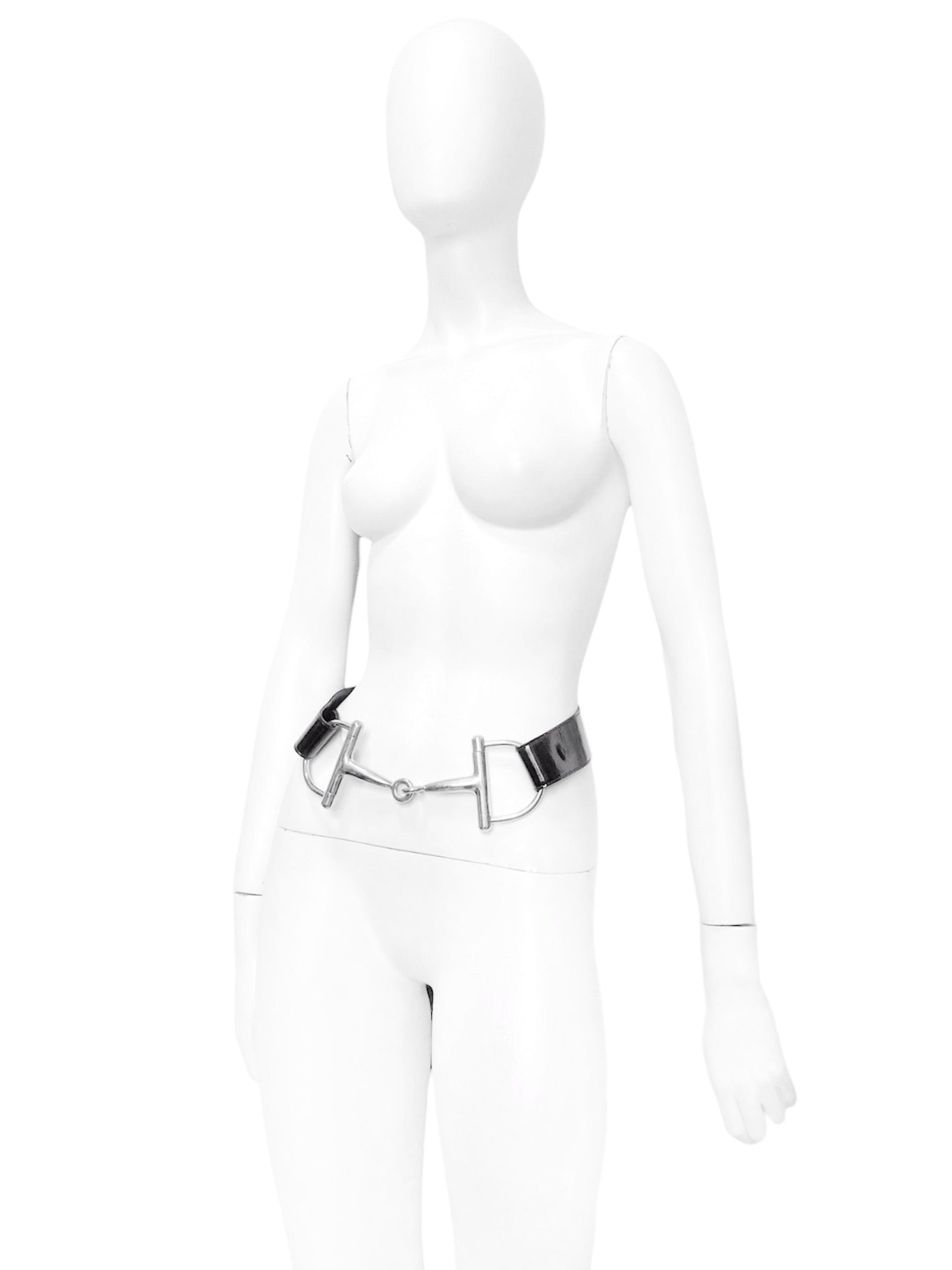 Gucci Fall 1995 Tom Ford Iconic Black Oversized Horsebit Patent Leather Belt 28 - 6
