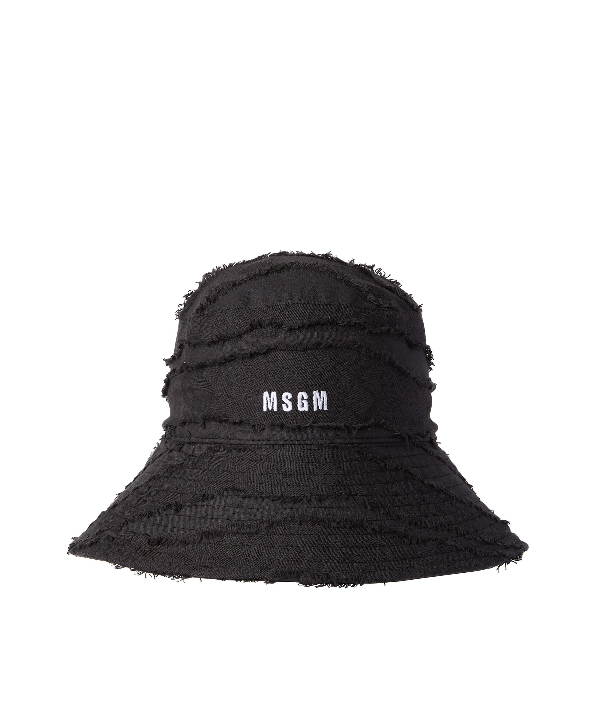 Solid color cotton bucket hat with embroidered MSGM logo - 1