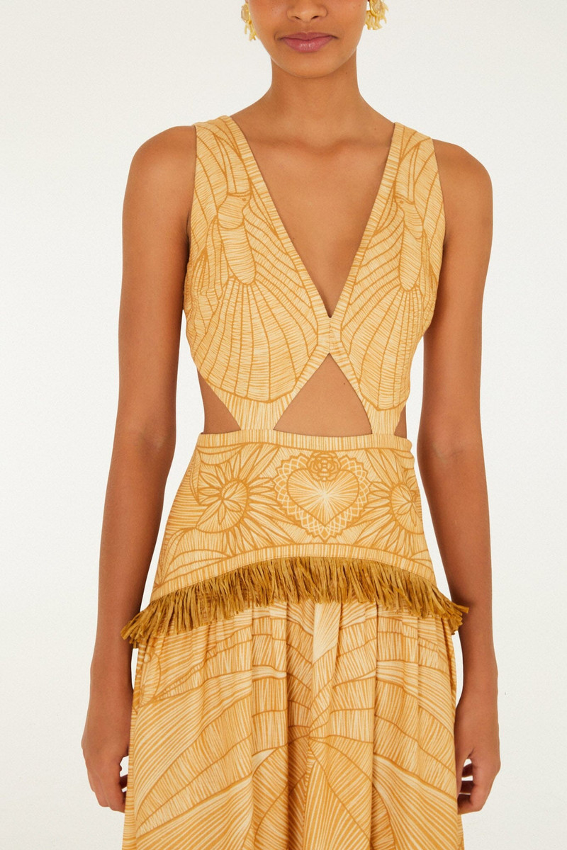 Caramel Usiacuri Cut-Out Lenzing Ecovero Euroflax Maxi Dress 3