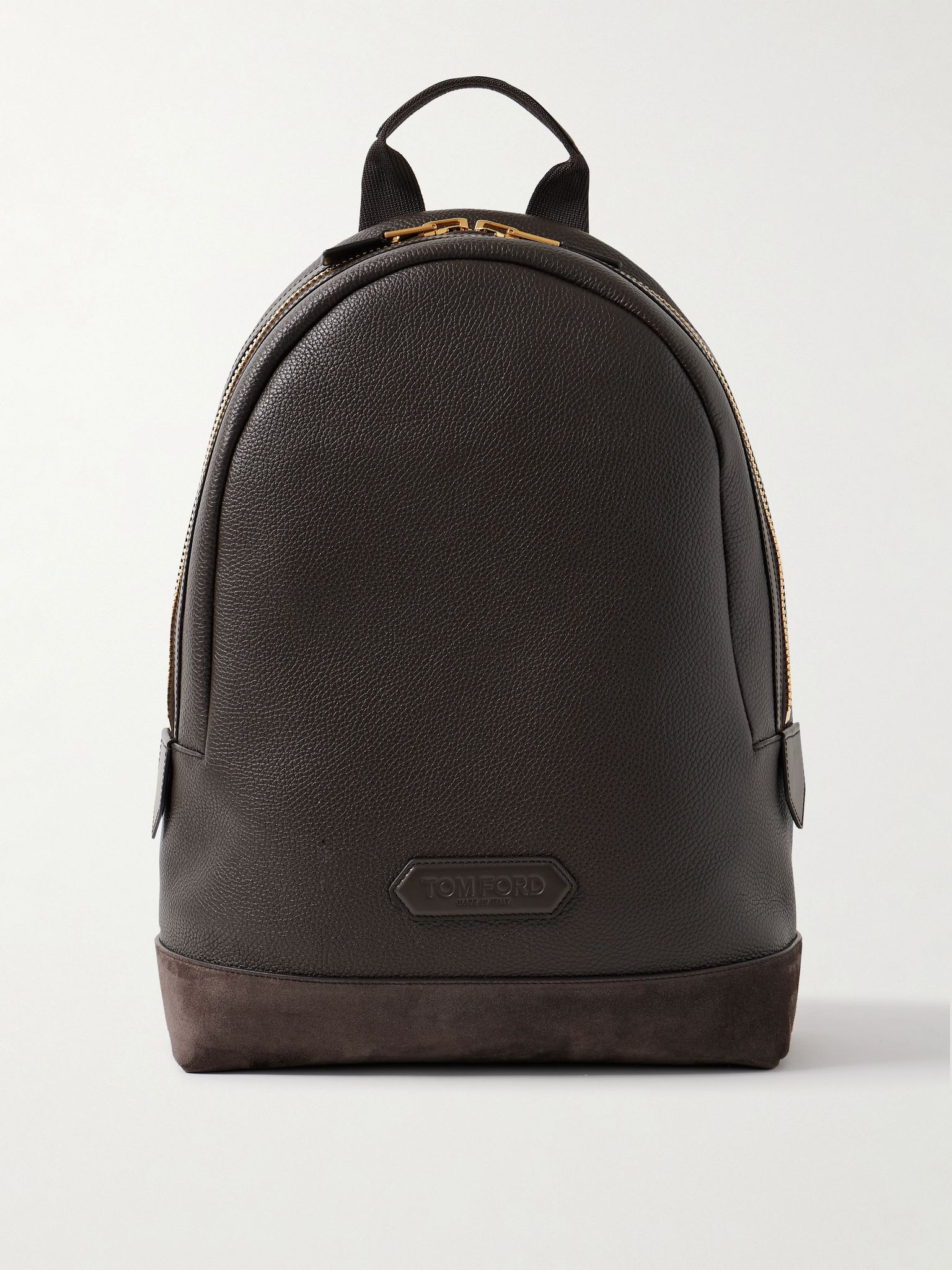 Suede-Trimmed Full-Grain Leather Backpack Brown - 1