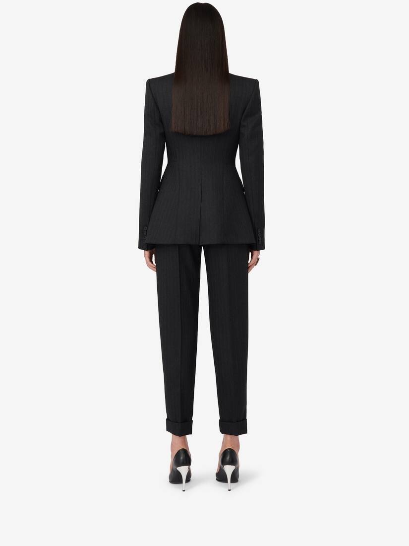 Women's Sharp Peplum Single-breasted Jacket in Dark Grey Melange - 4