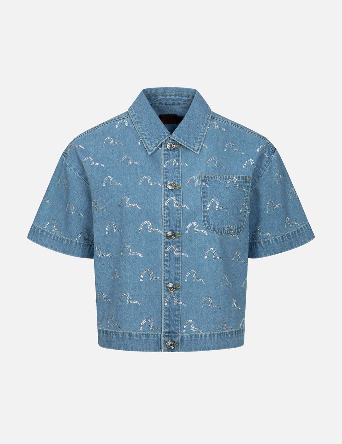 RHINESTONE SEAGULL ALLOVER FASHION FIT DENIM SHIRT - 1