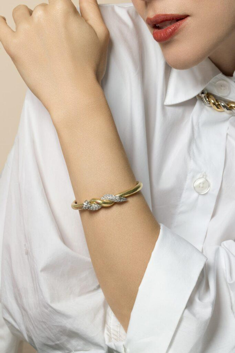 DAVID WEBB Diamond Two Tone Hammered Nail Cuff Bracelet outlook