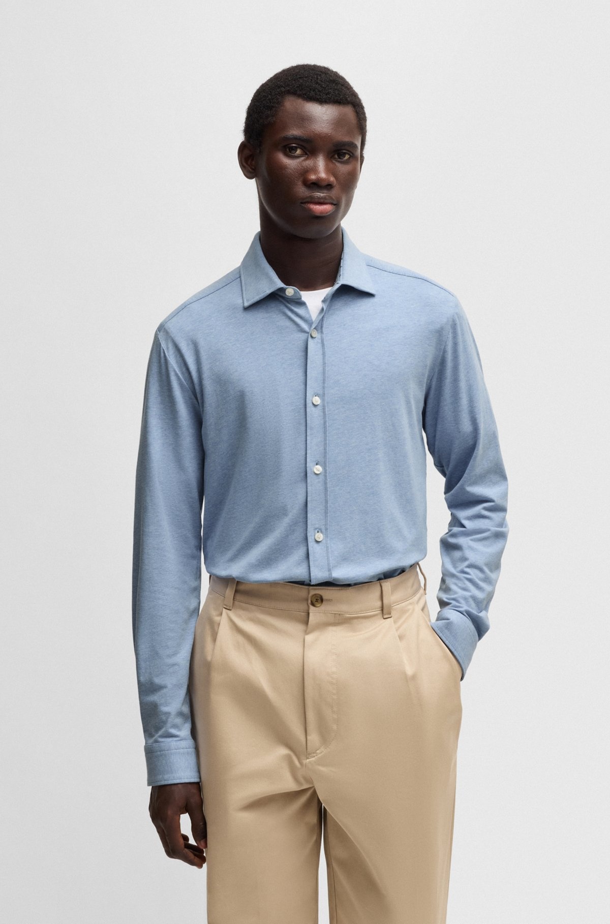 SLIM-FIT SHIRT IN STRETCH-COTTON JERSEY - 2