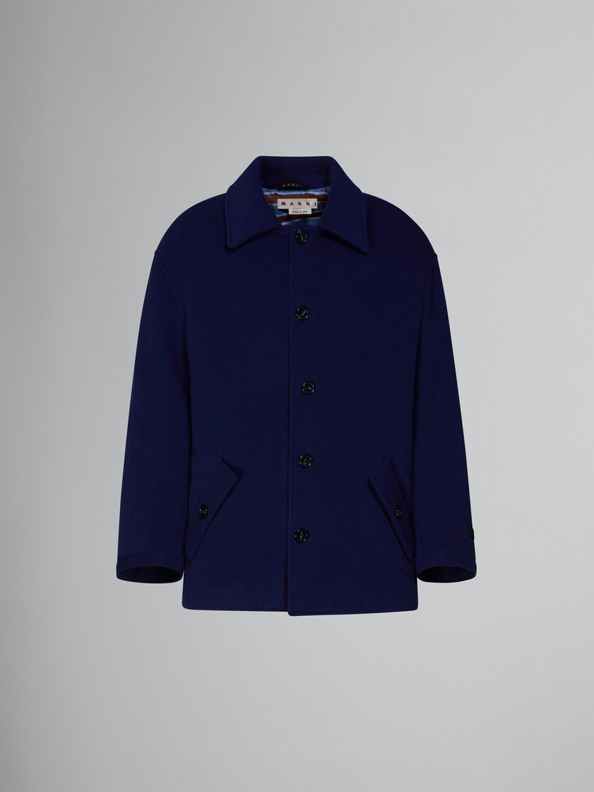 BLUE WOOL FELT CABAN COAT - 1