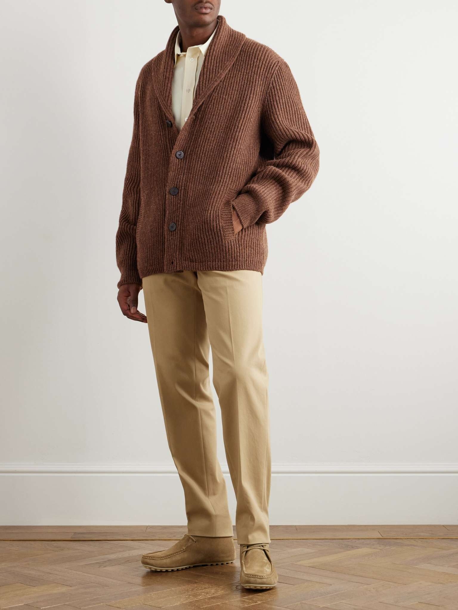 Shawl-Collar Ribbed Wool Cardigan - 2