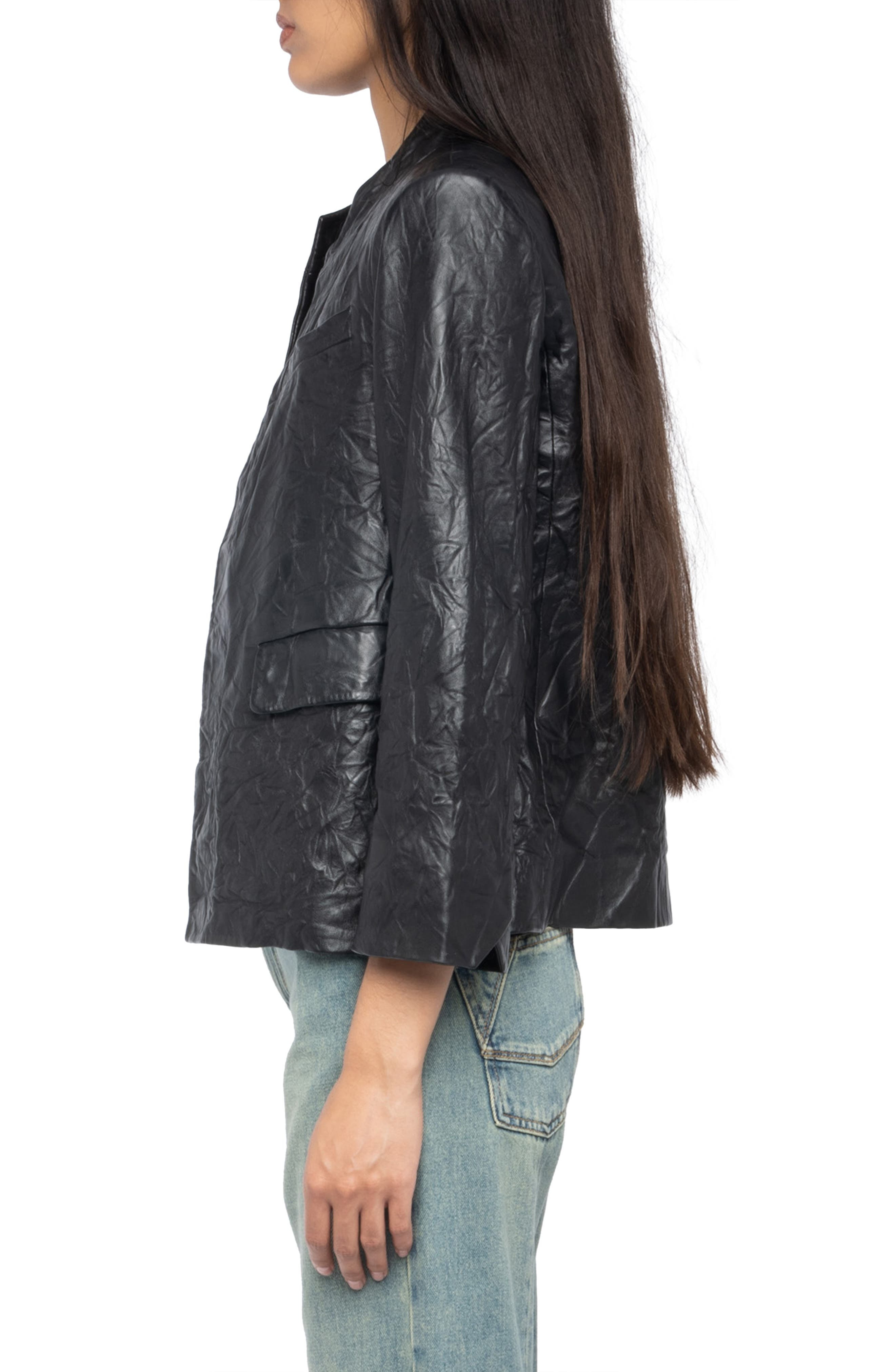 Zadig & Voltaire Veryn Cuir Crinkled Leather Jacket in Black at Nordstrom - 3