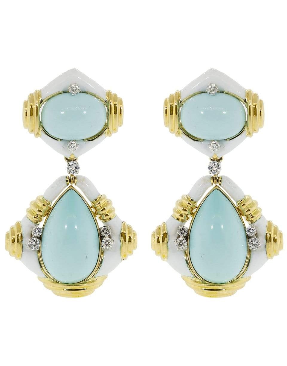 Turquoise and White Enamel Drop Earrings - 1