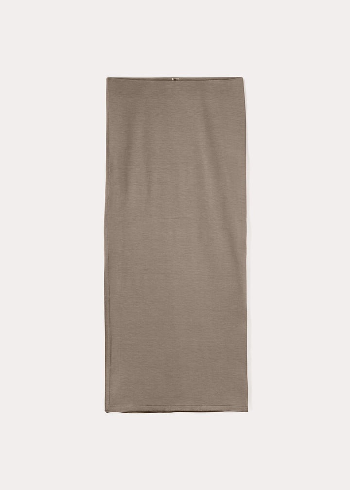Side-slit jersey skirt dark taupe - 1