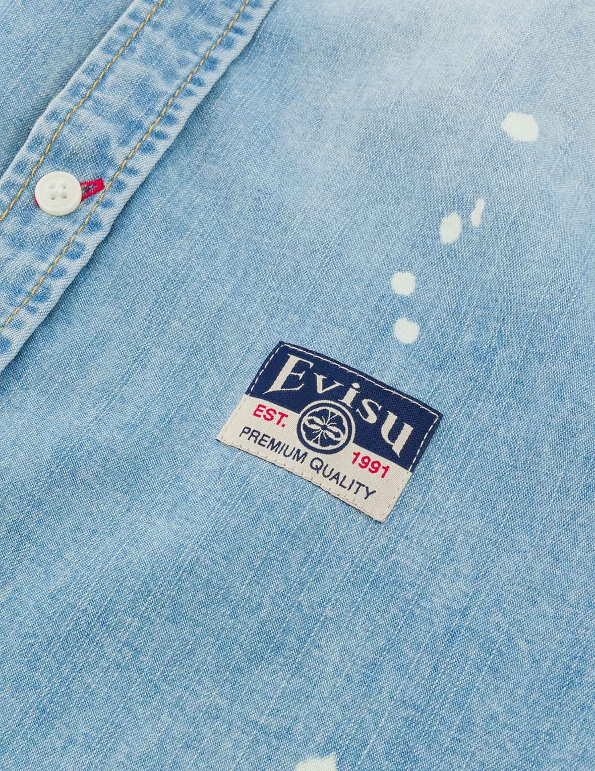 Inserted Seagull Embroidery Relax Fit Denim Shirt - 5