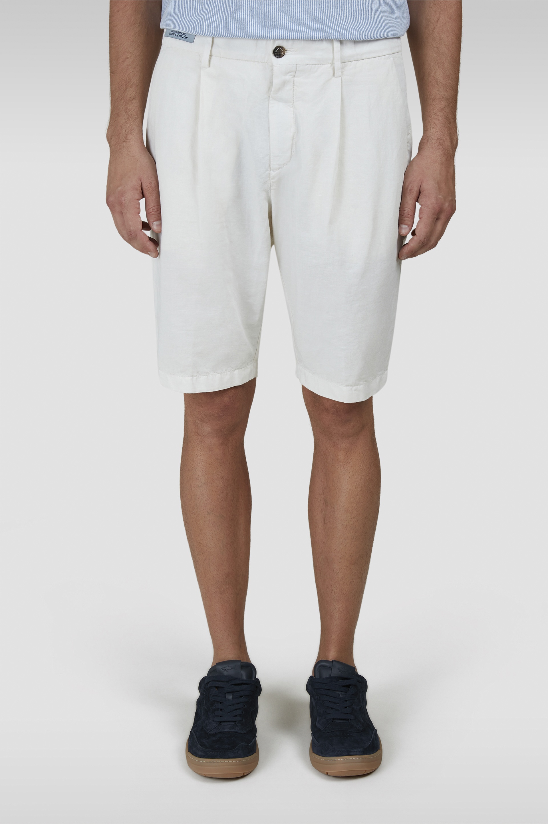 LINEN AND COTTON BERMUDA WITH PLEATS - 6