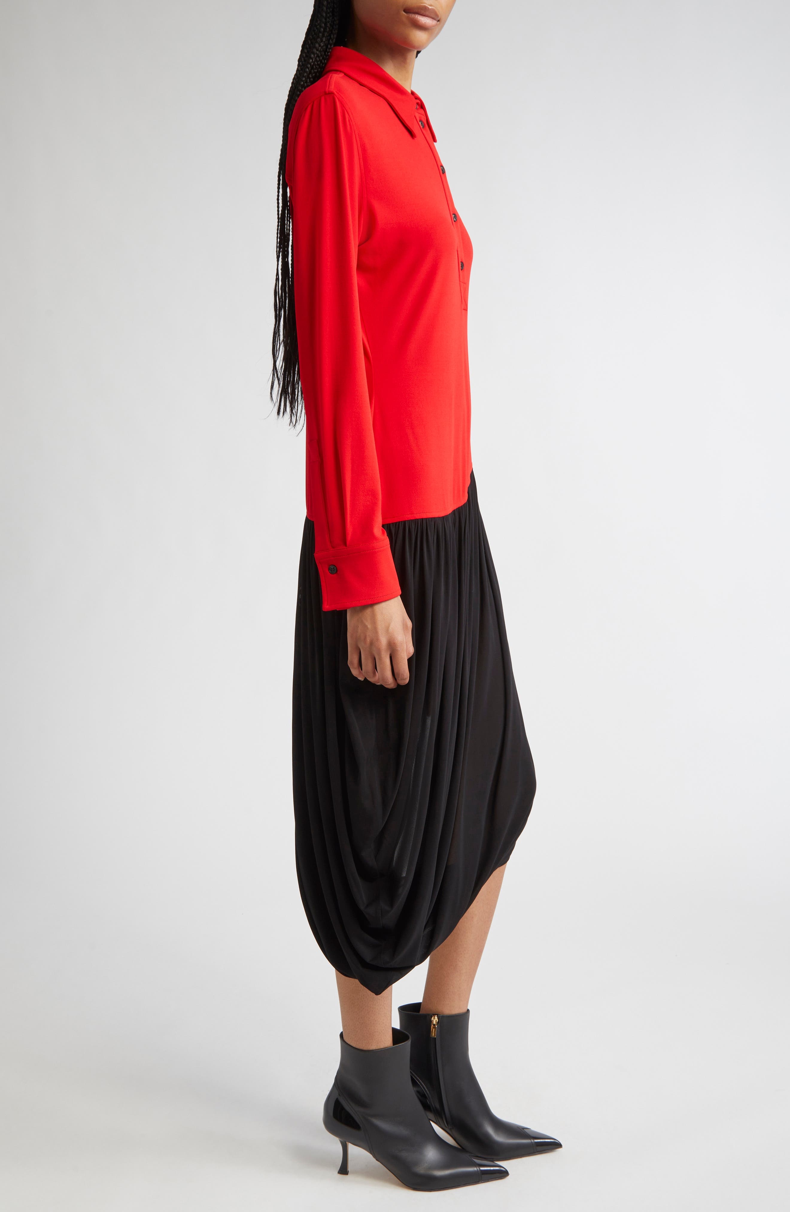 FERRAGAMO Asymmetric Colorblock Long Sleeve Shirtdress in New Red at Nordstrom - 3