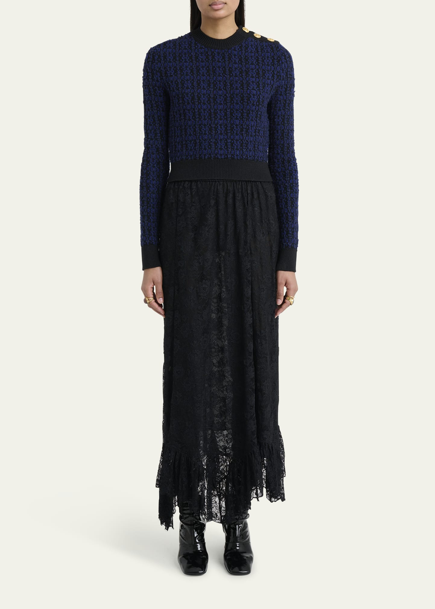 Flower Lace Ruffle-Hem Maxi Skirt - 2