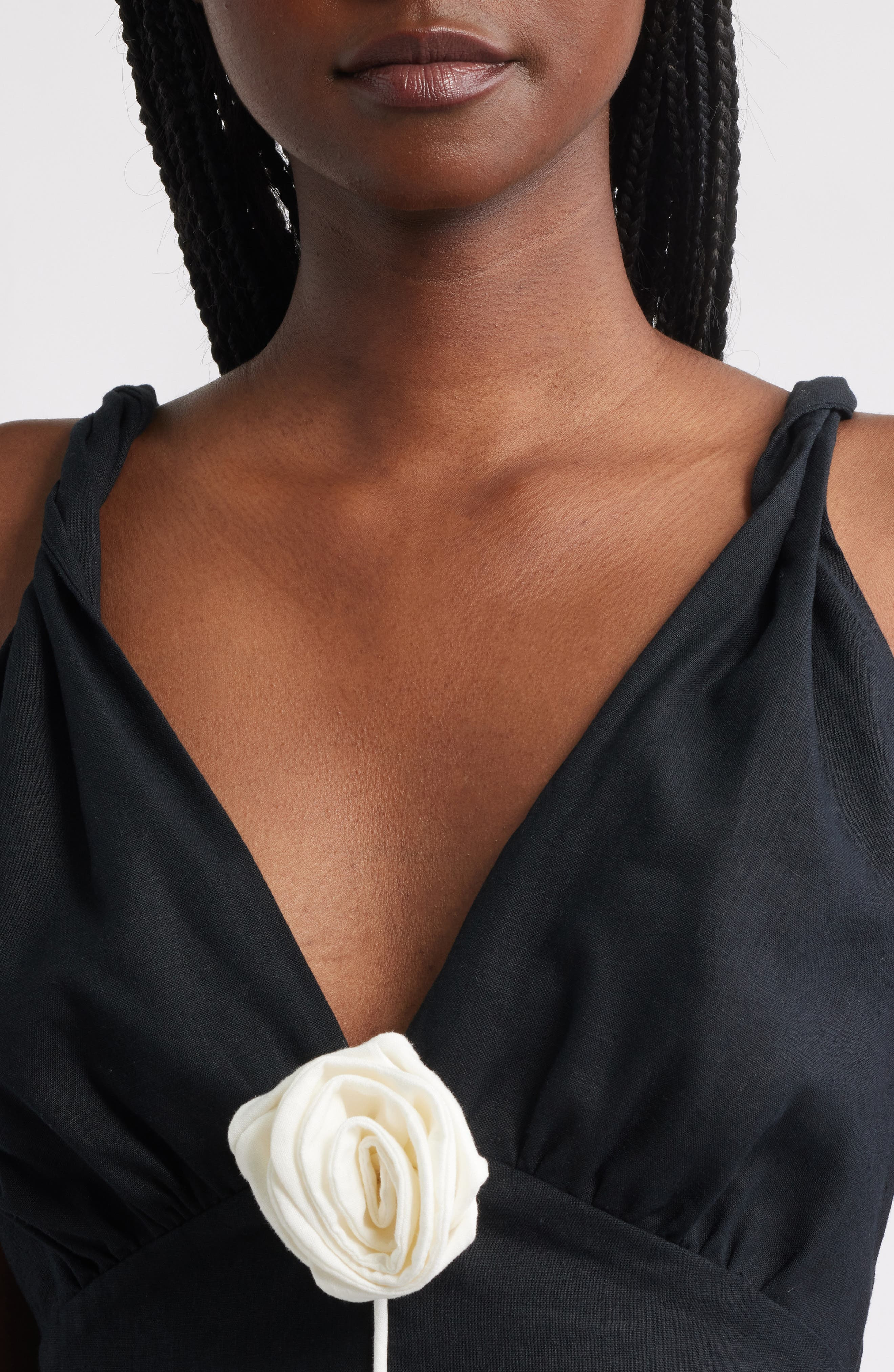 FARM Rio Rose Pipe Detail Sleeveless Linen Blend Sheath Minidress in Black at Nordstrom - 4
