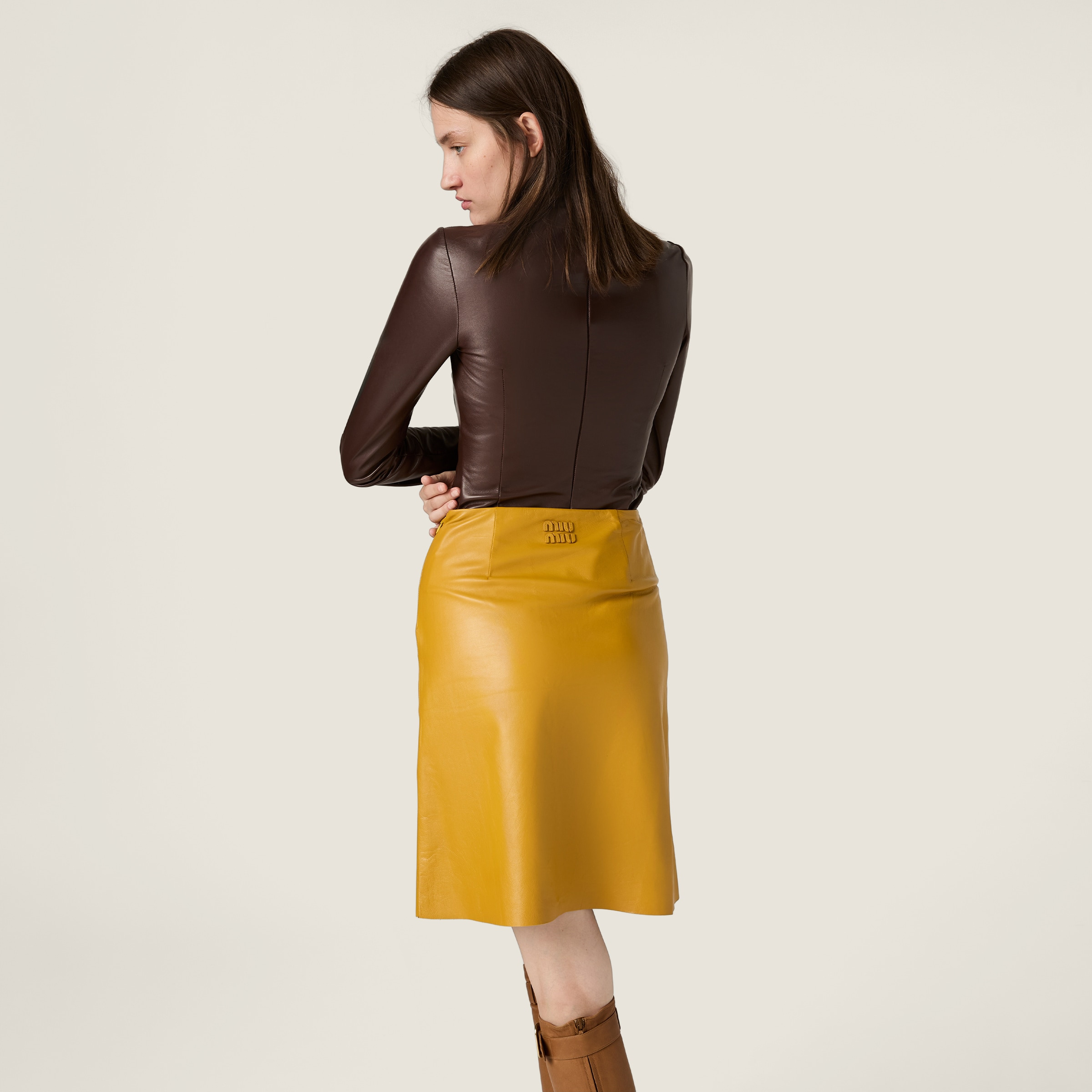 Long-sleeved nappa leather top with buckle - 3