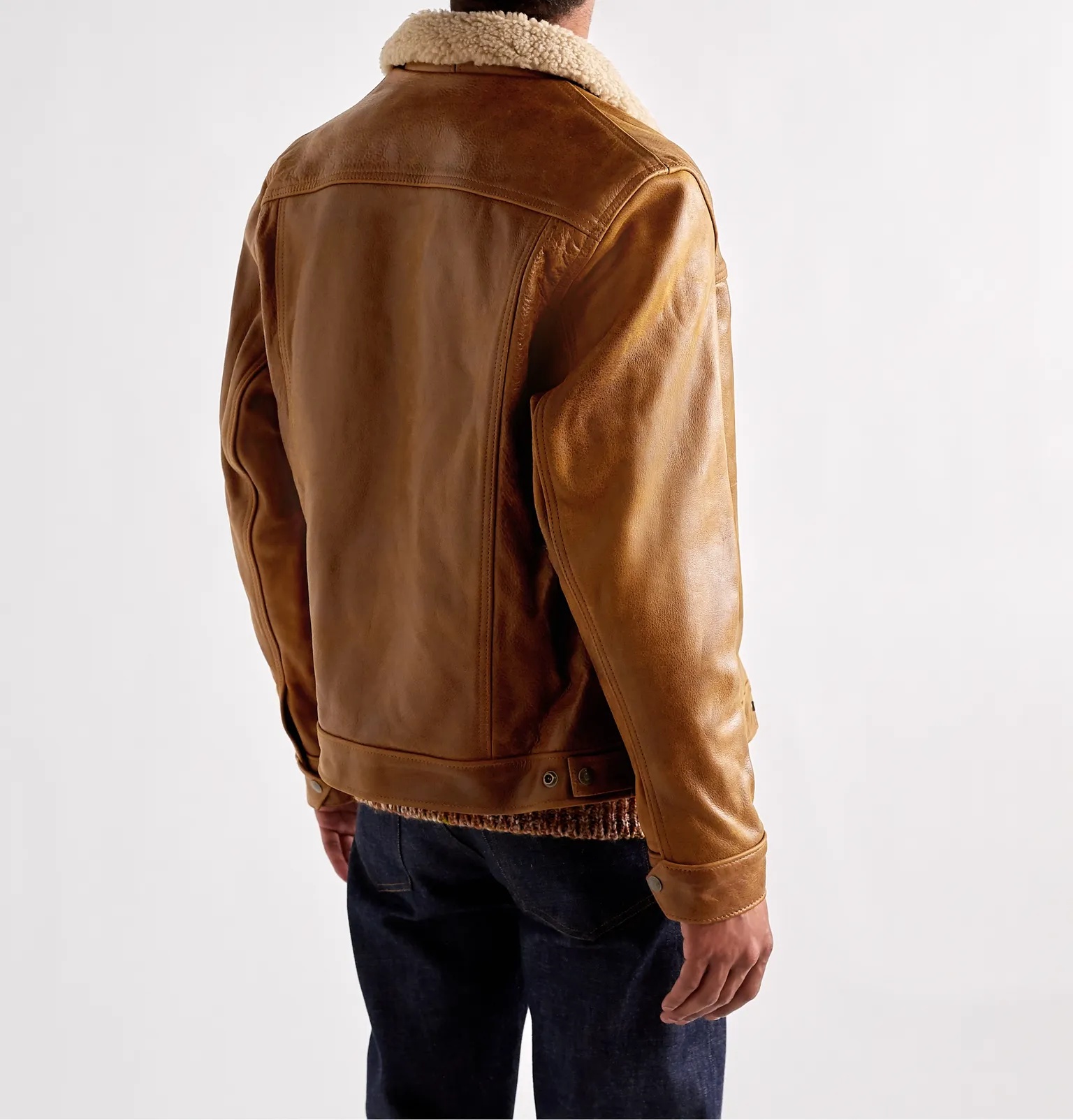 Shearling-Trimmed Leather Trucker Jacket - 8
