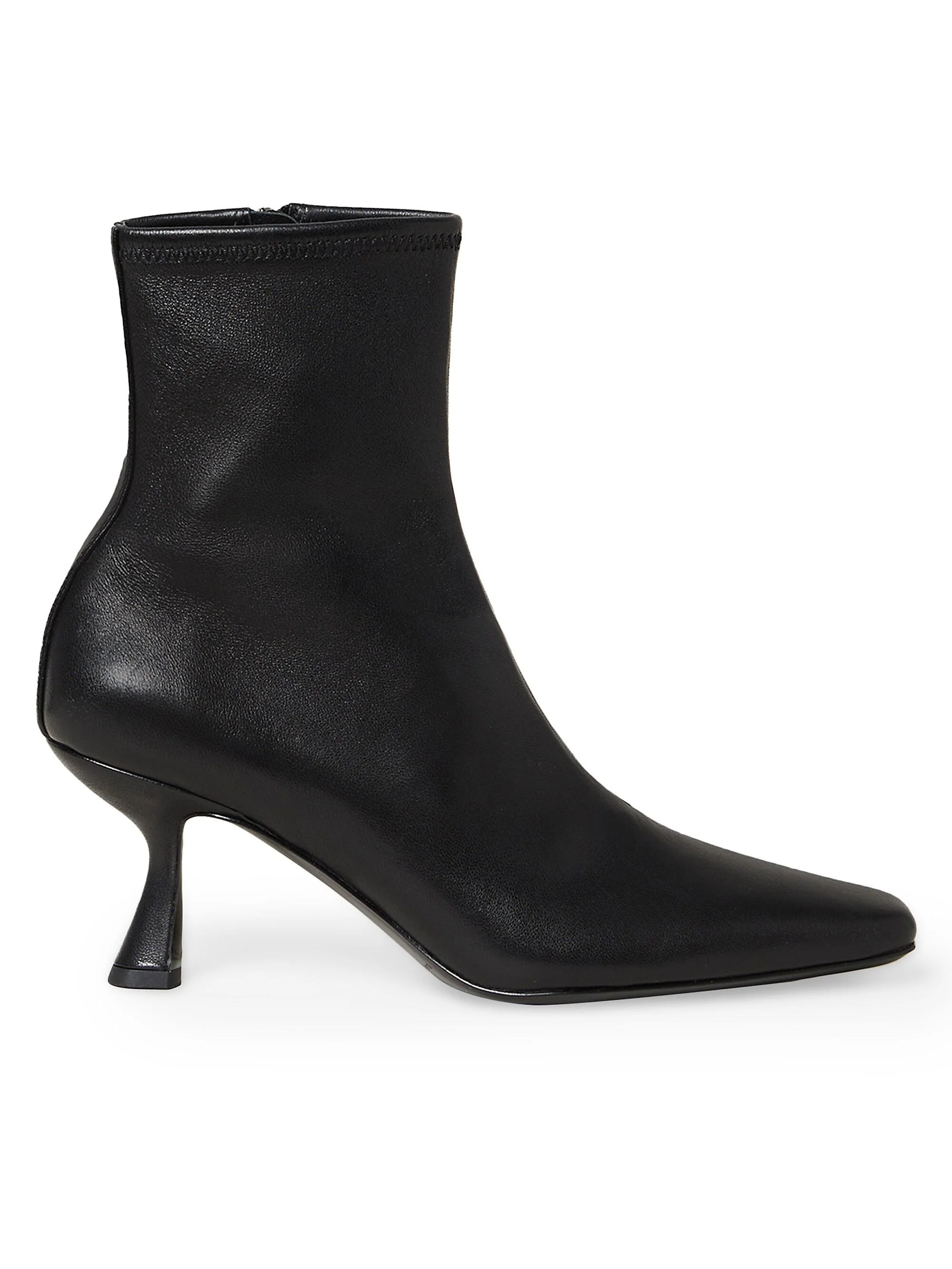 Women's Thandy Curved Heel Leather Booties - Black - 1