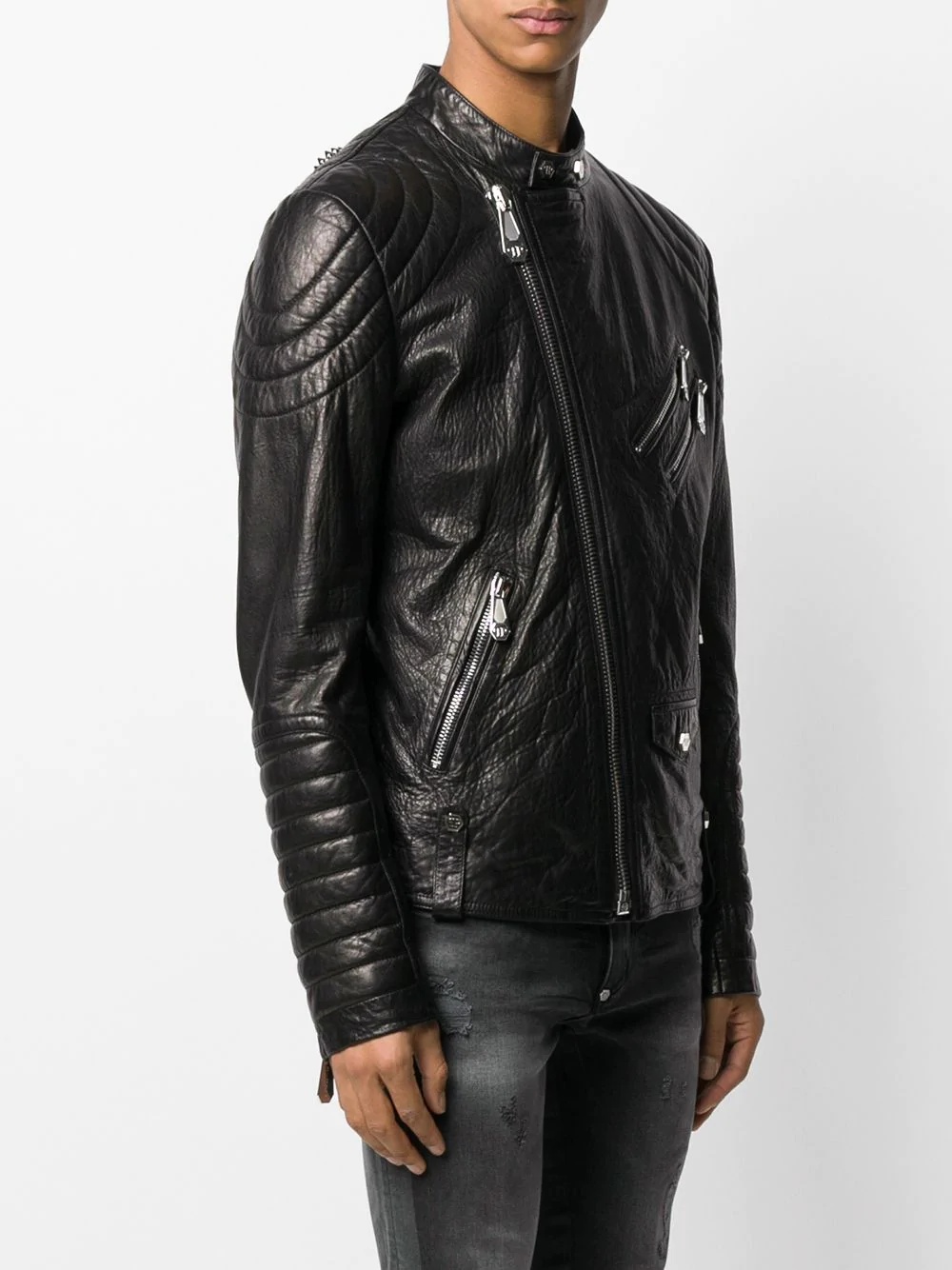 embellished leather biker jacket - 3