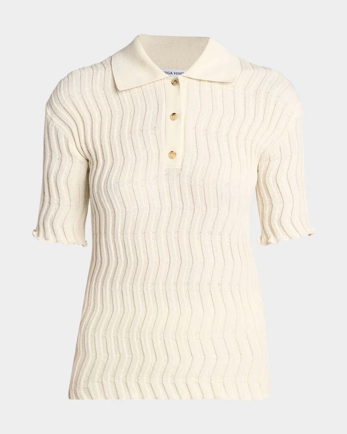 Zigzag Knit Short-Sleeve Polo Top - 1
