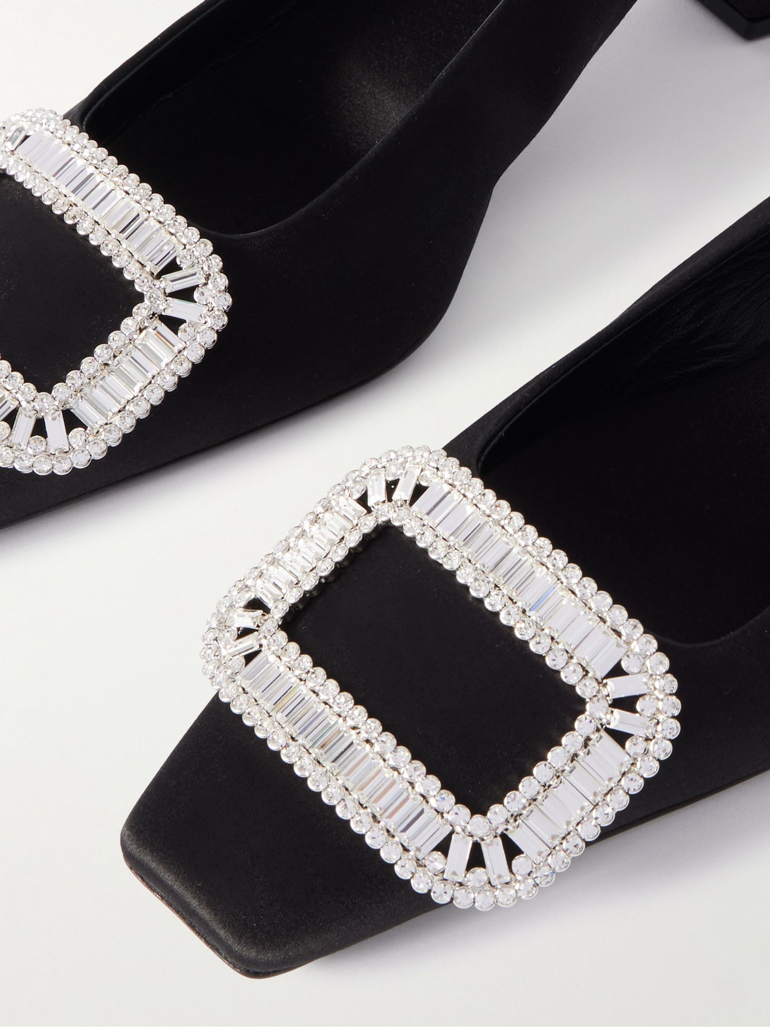 Belle Vivier Pilgrim 45 crystal-embellished satin slingback pumps Black - 4