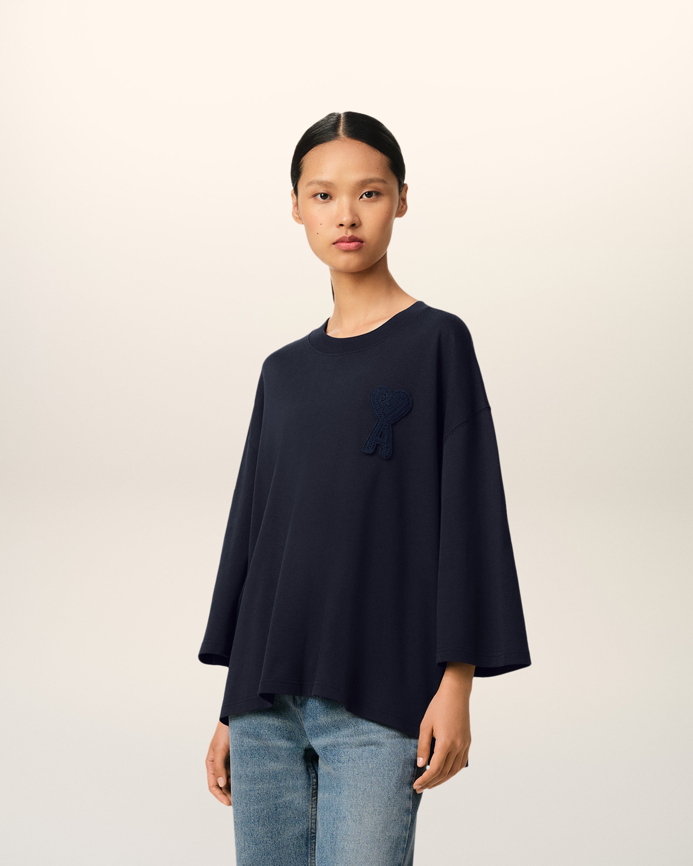 NAVY COTTON AMI DE COEUR PATCH T-SHIRT - 6