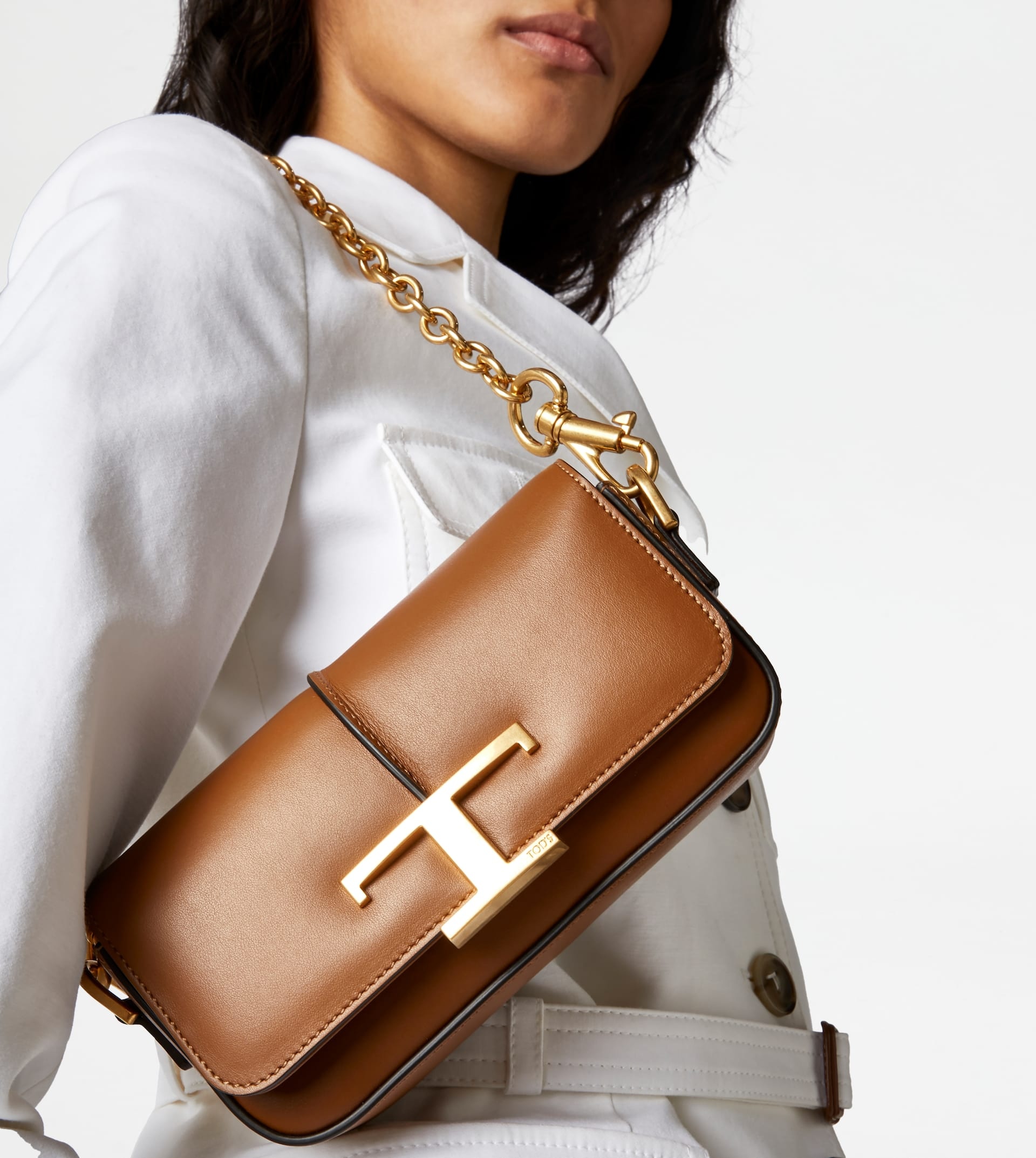 T TIMELESS CROSSBODY BAG IN LEATHER MINI - BROWN - 2