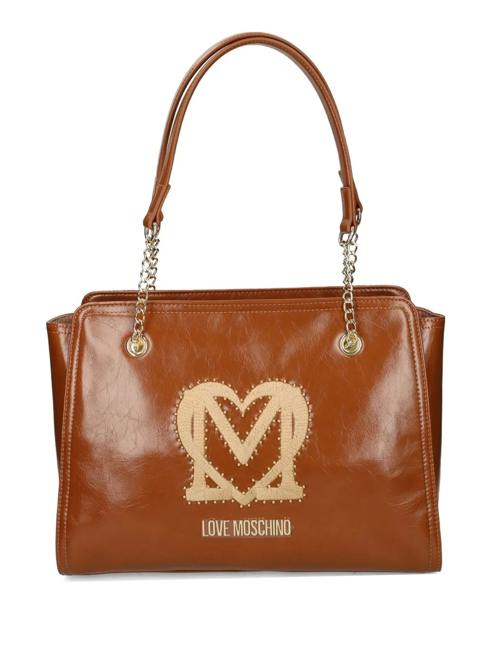 logo-plaque studded shoulder bag - 1